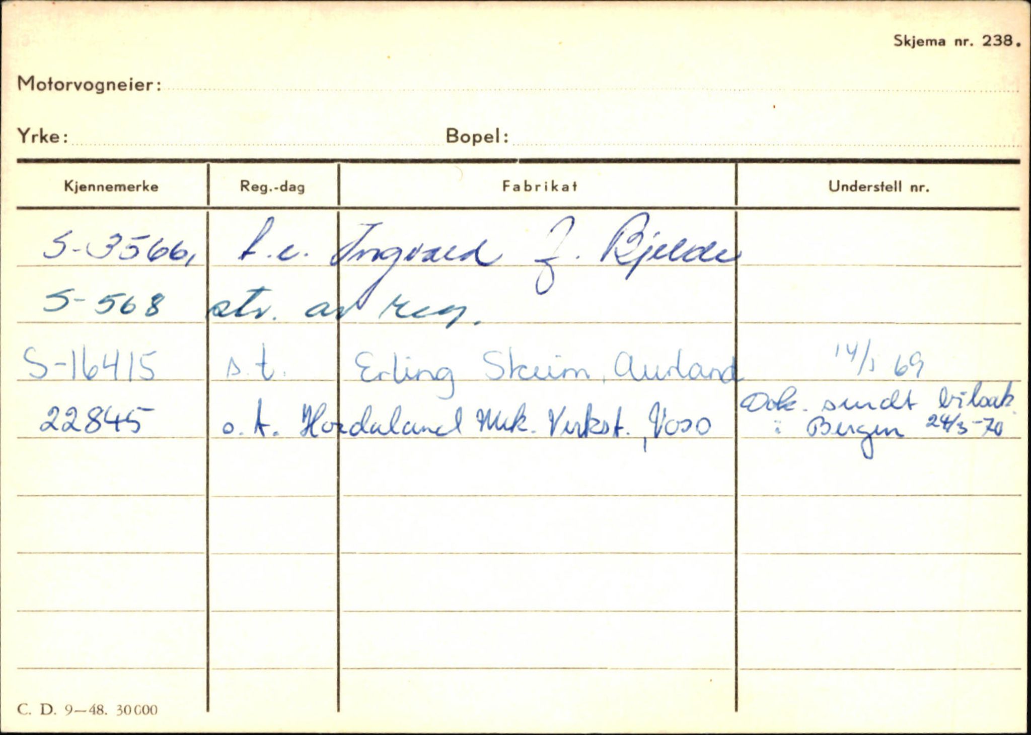 Statens vegvesen, Sogn og Fjordane vegkontor, AV/SAB-A-5301/4/F/L0125: Eigarregister Sogndal V-Å. Aurland A-Å. Fjaler A-N, 1945-1975, s. 1013