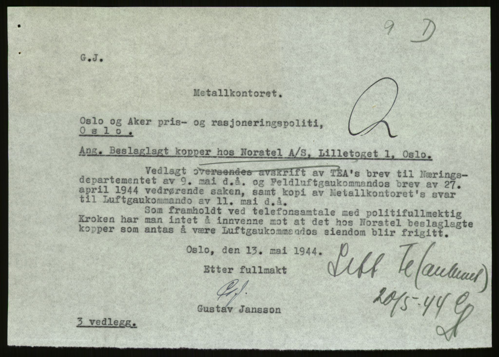 Direktoratet for industriforsyning, Sekretariatet, AV/RA-S-4153/D/Df/L0054: 9. Metallkontoret, 1940-1945, s. 423