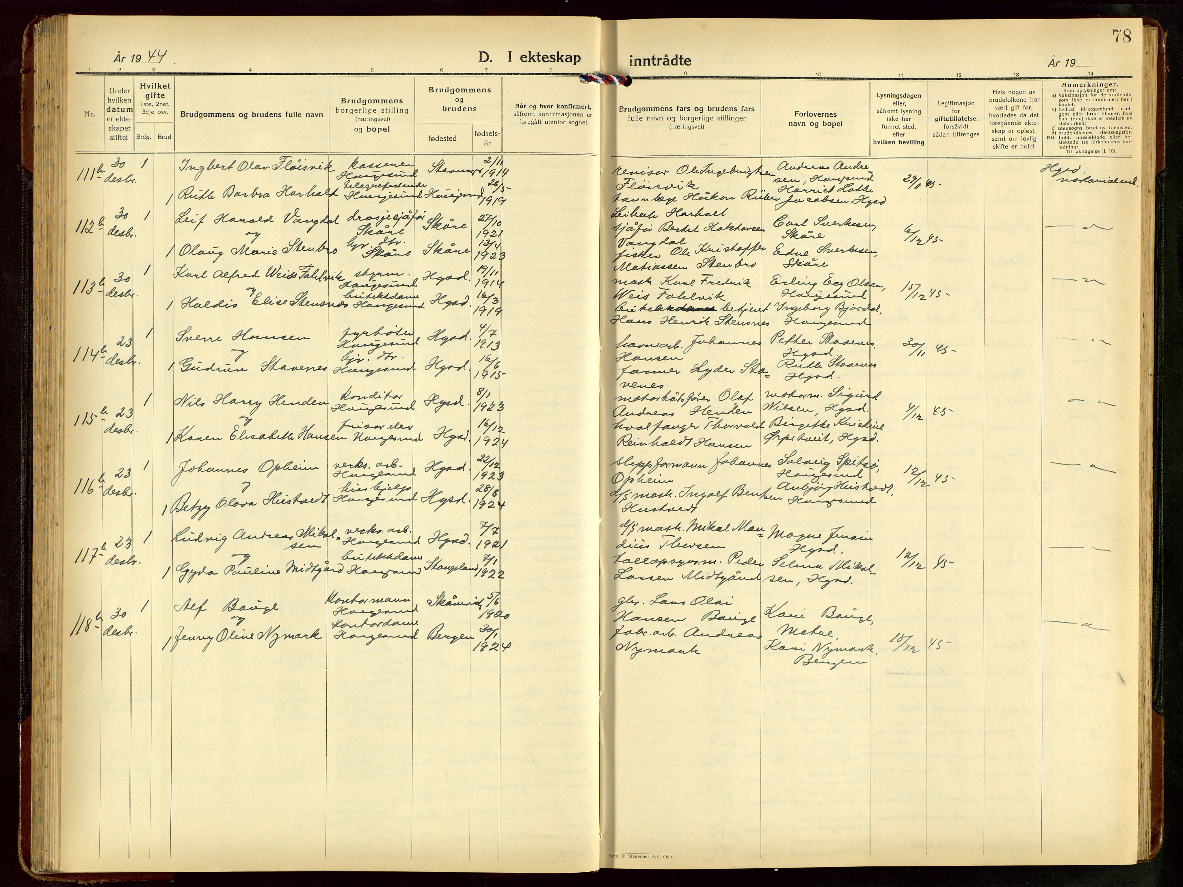 Haugesund sokneprestkontor, AV/SAST-A -101863/H/Ha/Hab/L0014: Klokkerbok nr. B 14, 1940-1952, s. 78