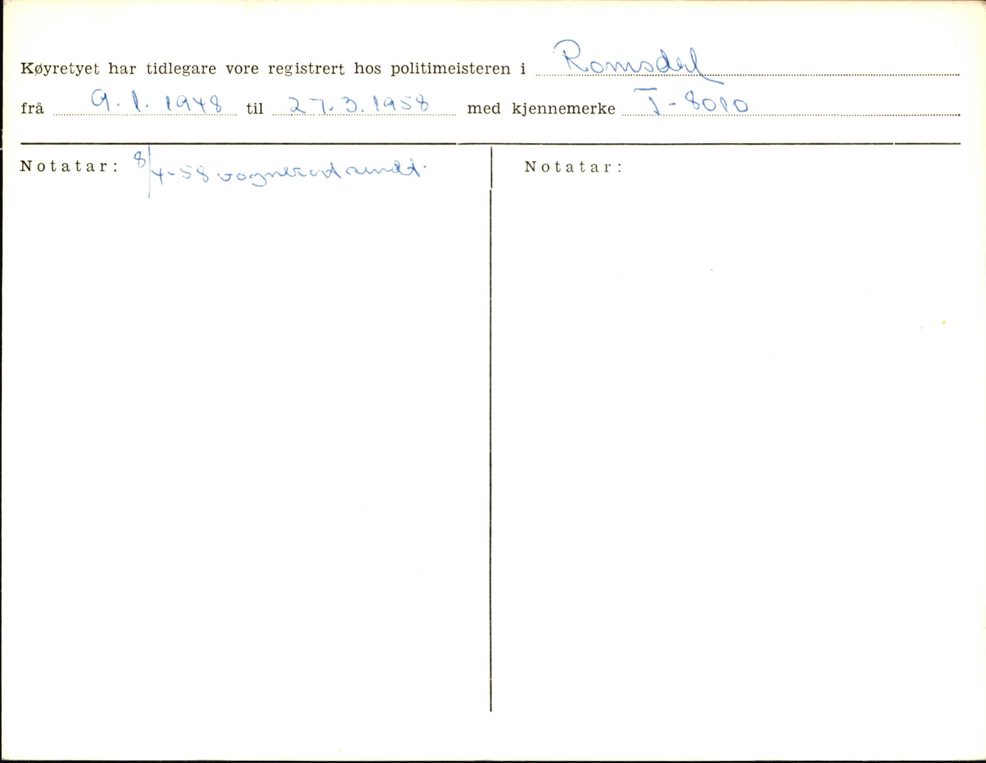 Statens vegvesen, Sogn og Fjordane vegkontor, AV/SAB-A-5301/4/F/L0006: Registerkort utmeldte Fjordane S8300-9500, 1930-1961, s. 21
