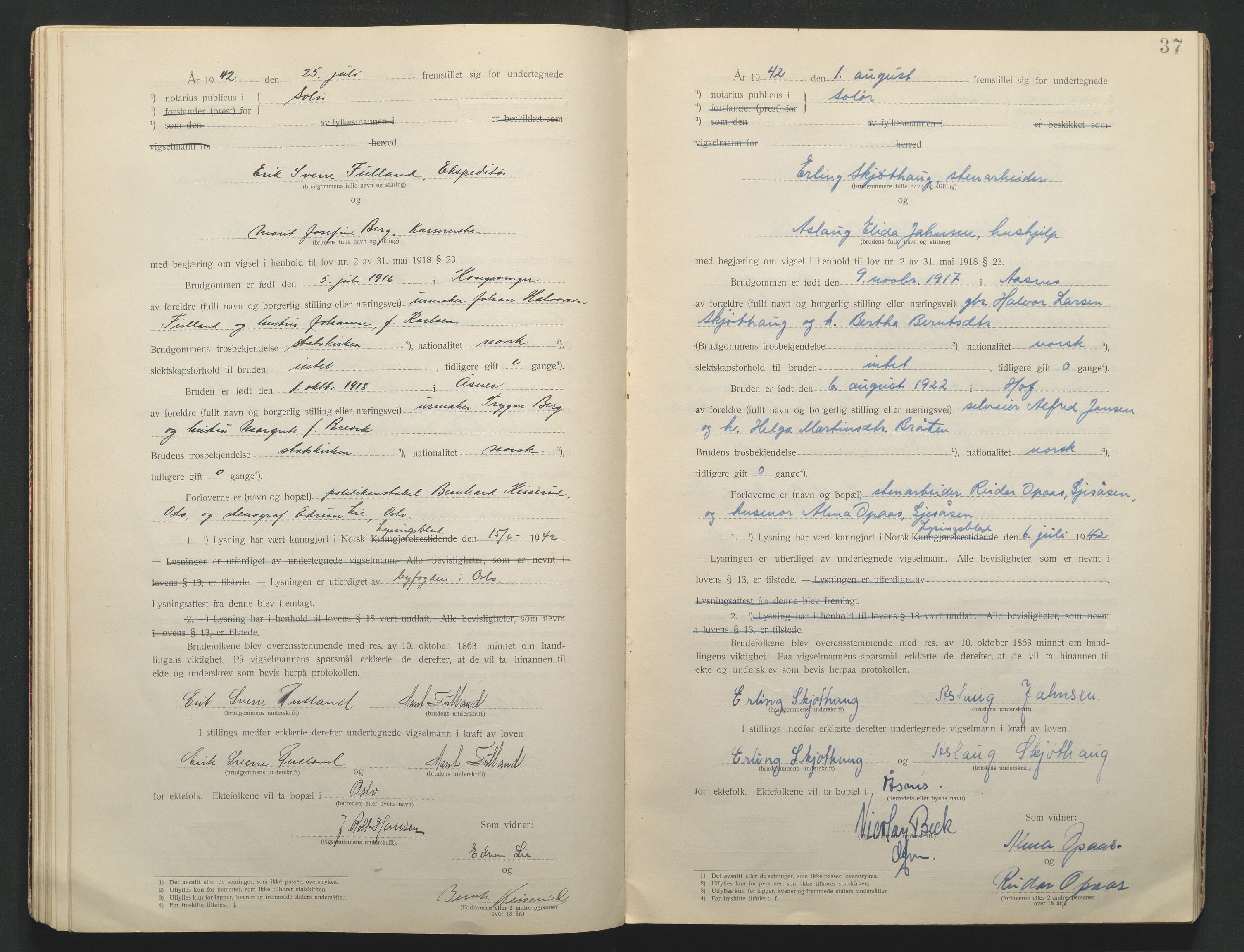 Solør tingrett, AV/SAH-TING-008/L/Lb/L0001: Vigselprotokoll, 1920-1943, s. 37