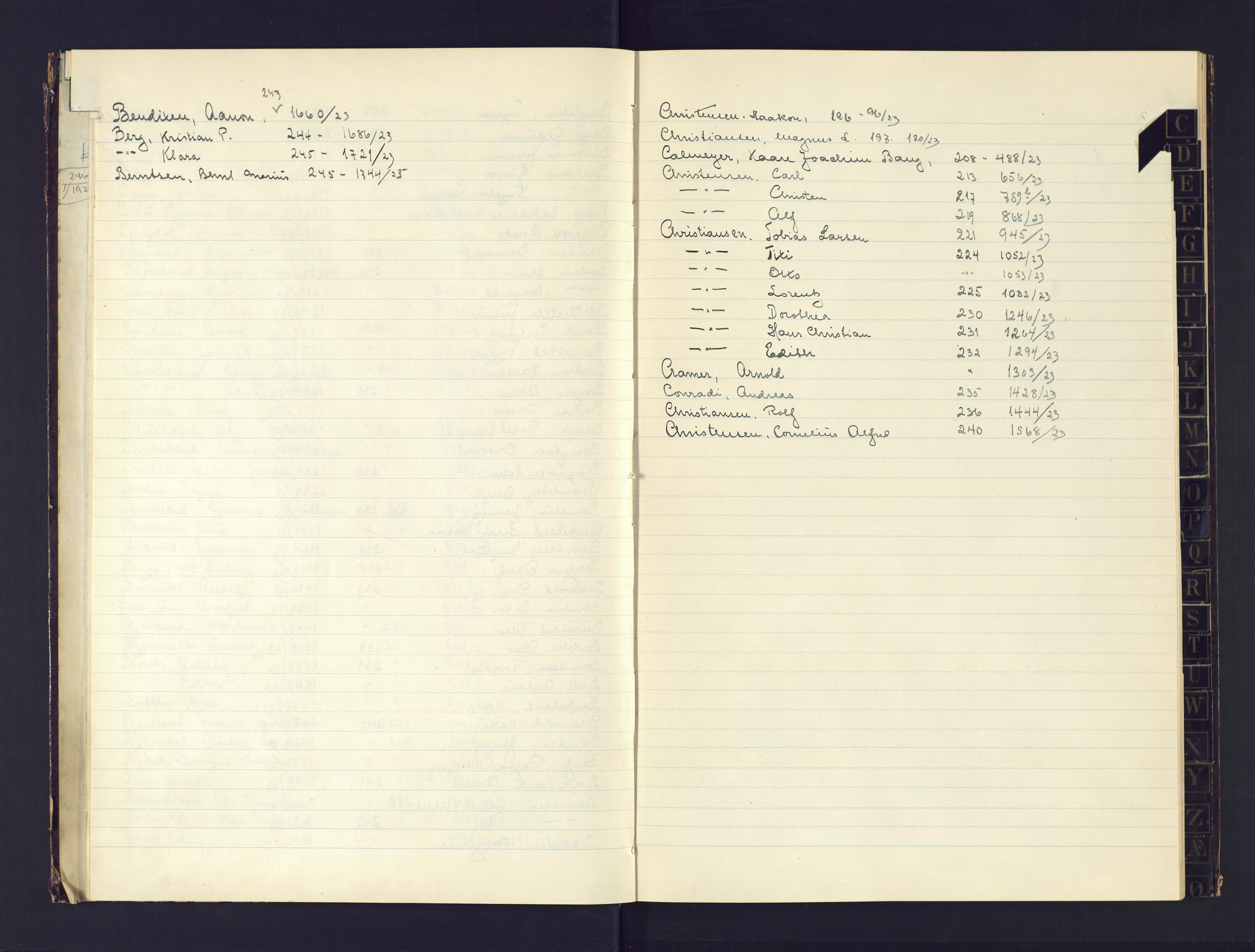 Kristiansand politikammer, SAK/1243-0004/K/Ka/L0235: Register til passprotokoll, 1923, s. 8