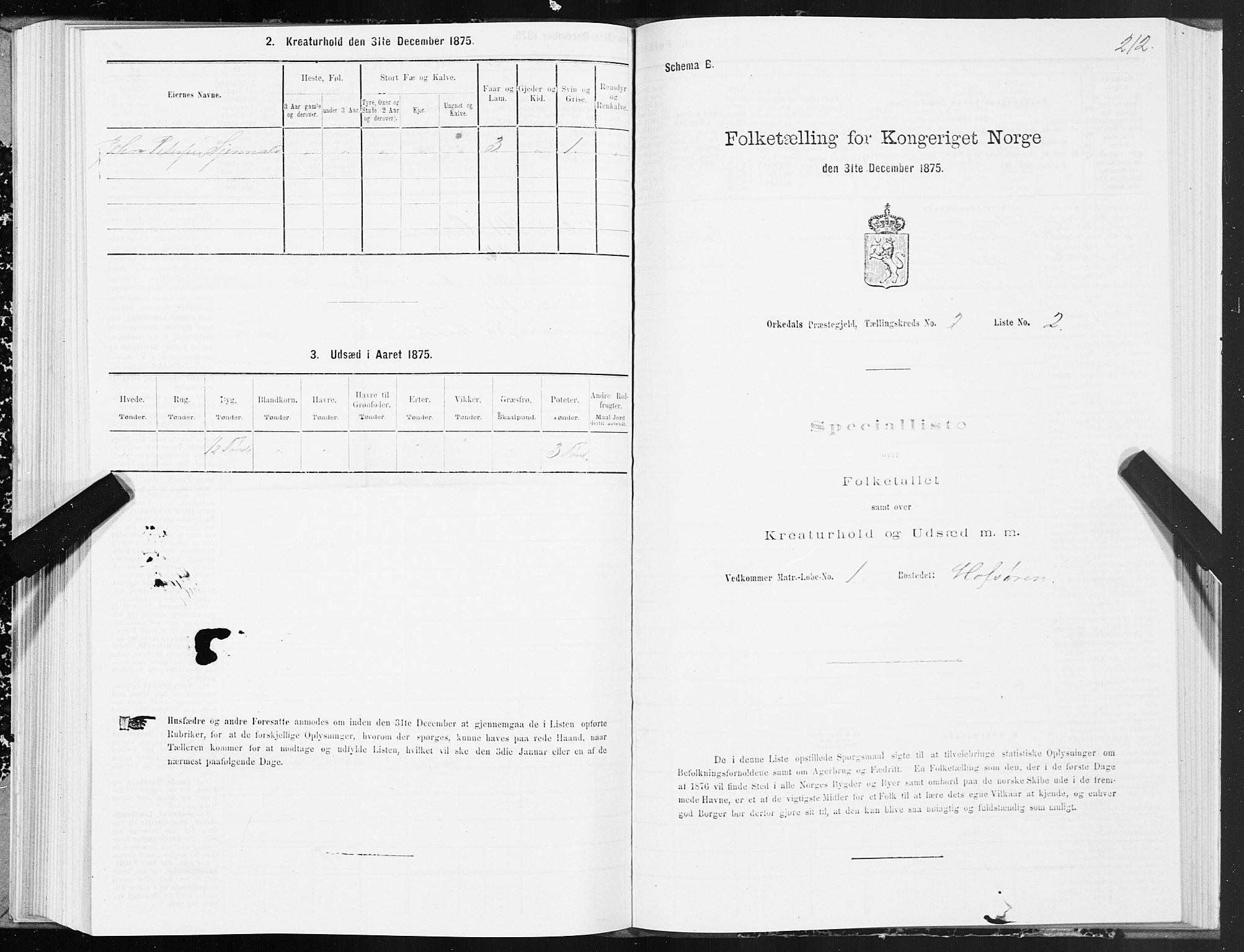 SAT, Folketelling 1875 for 1638P Orkdal prestegjeld, 1875, s. 1212