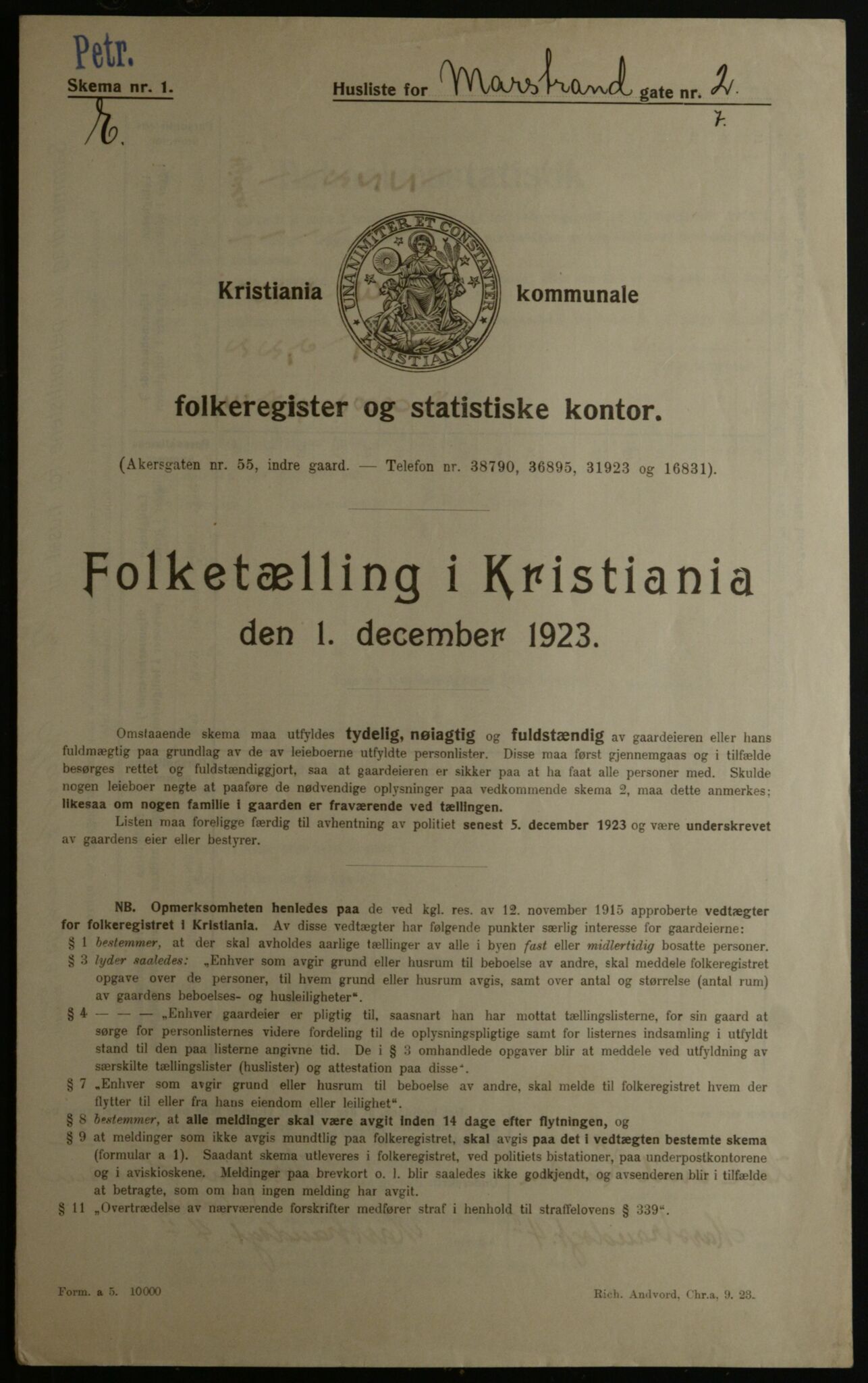 OBA, Kommunal folketelling 1.12.1923 for Kristiania, 1923, s. 71575