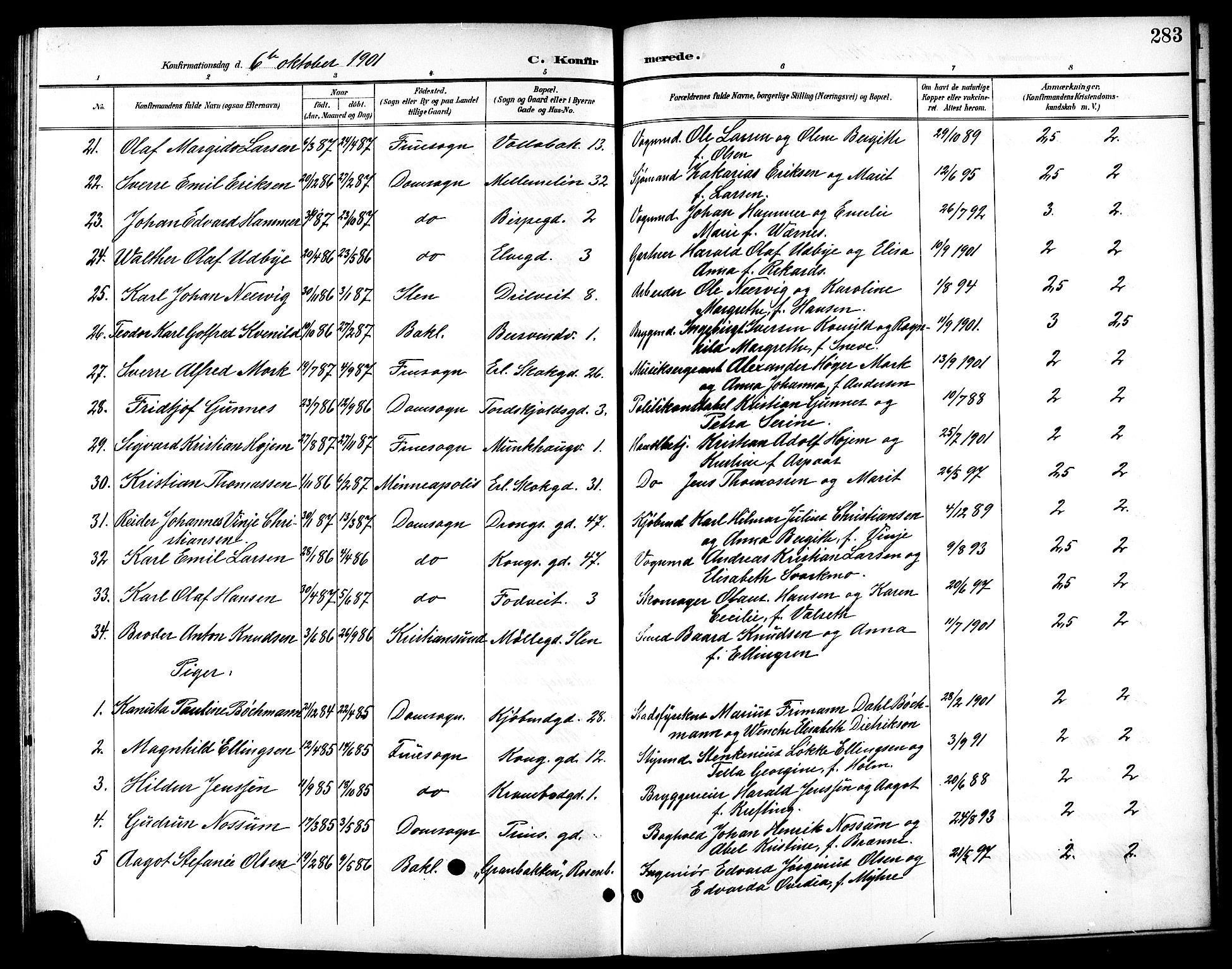 Ministerialprotokoller, klokkerbøker og fødselsregistre - Sør-Trøndelag, AV/SAT-A-1456/601/L0094: Klokkerbok nr. 601C12, 1898-1911, s. 283