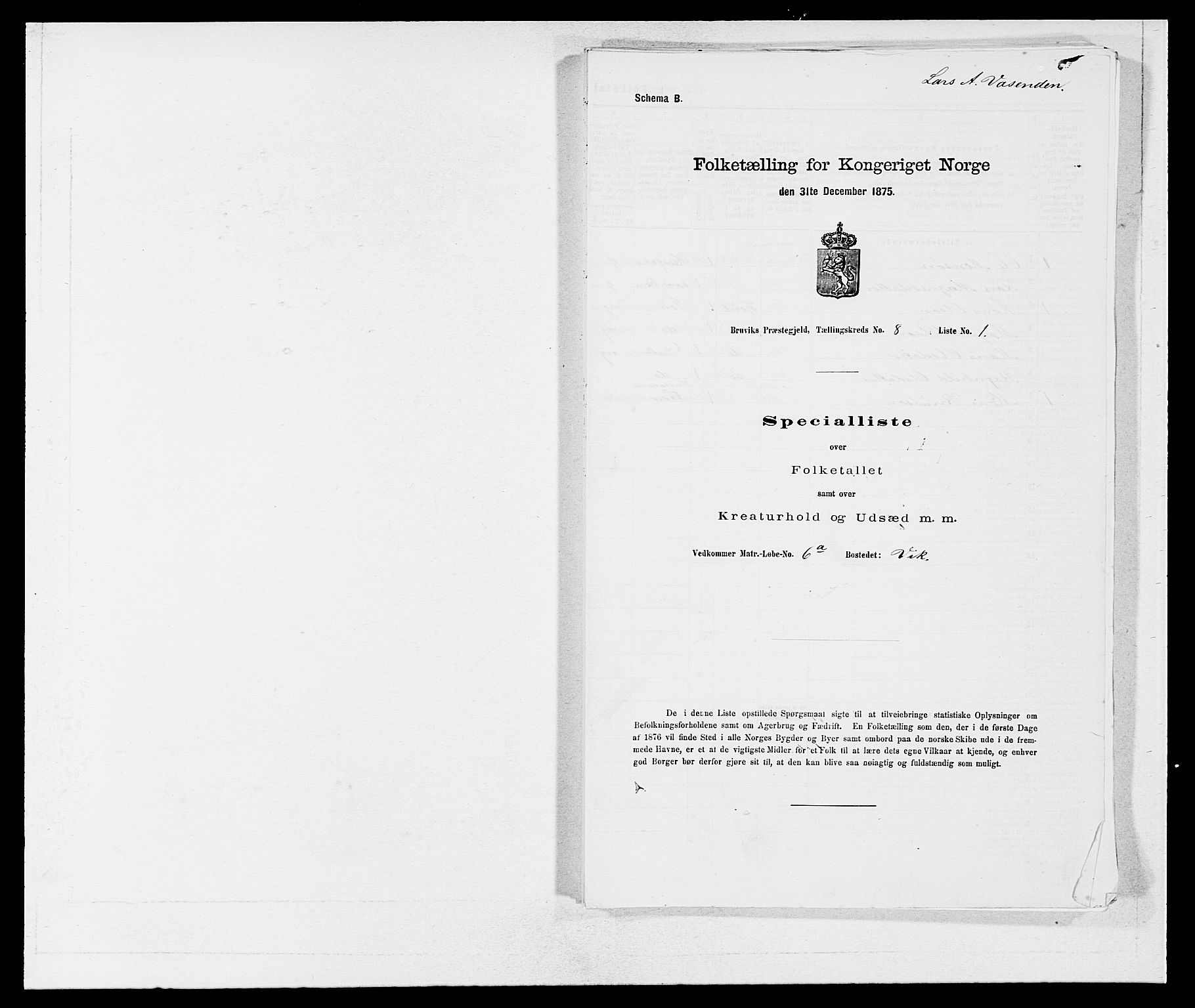 SAB, Folketelling 1875 for 1251P Bruvik prestegjeld, 1875, s. 585