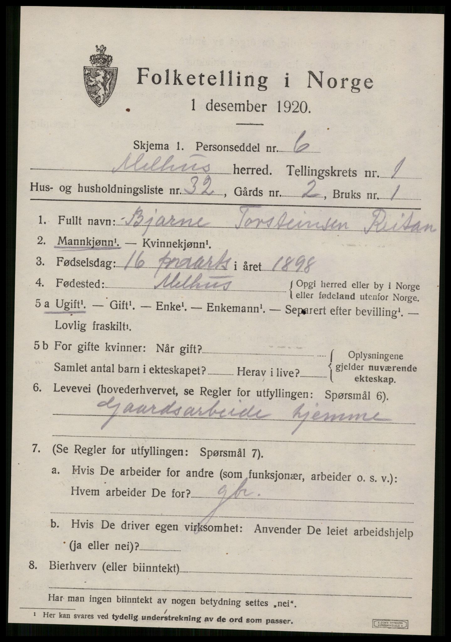 SAT, Folketelling 1920 for 1653 Melhus herred, 1920, s. 1363