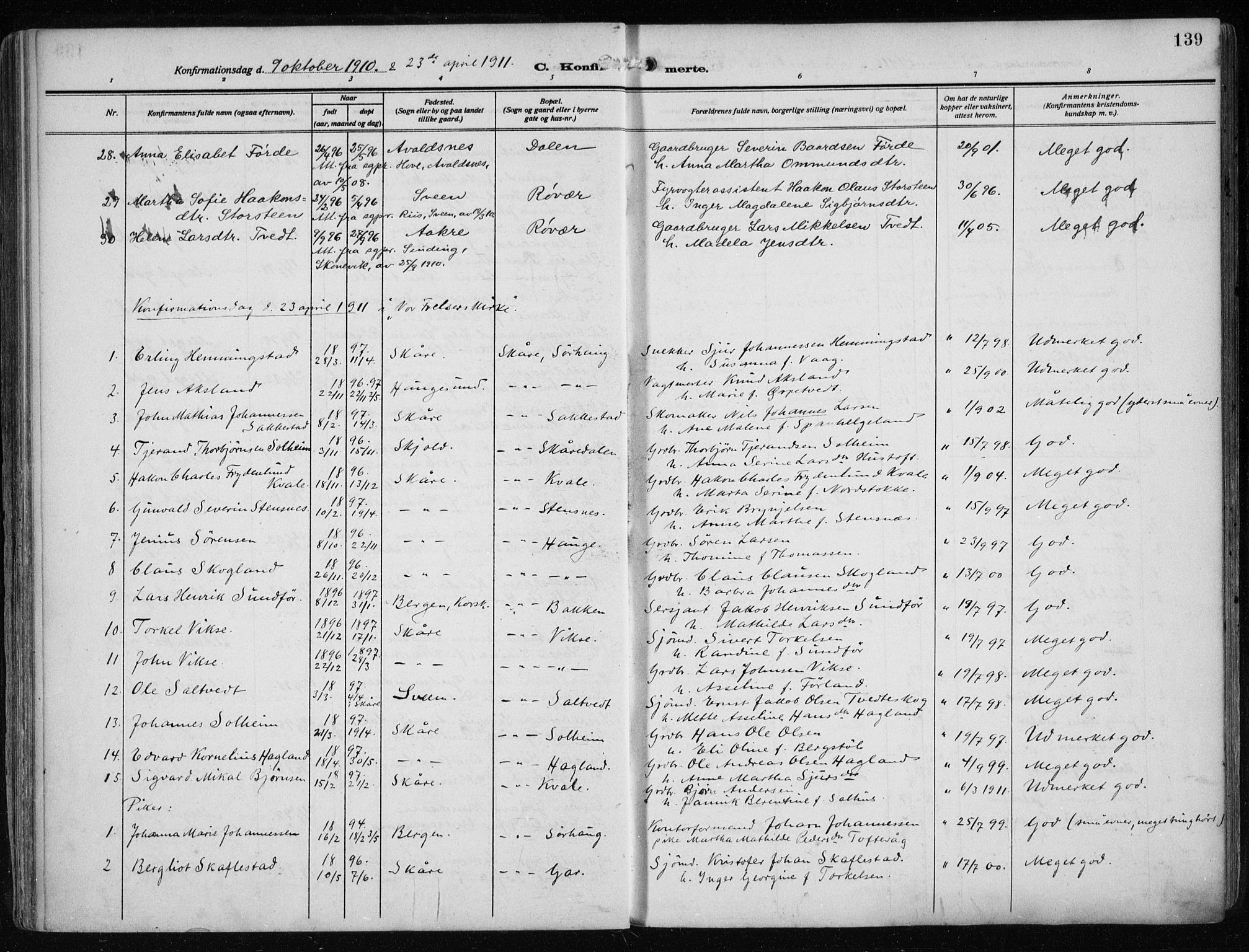 Haugesund sokneprestkontor, AV/SAST-A -101863/H/Ha/Haa/L0010: Ministerialbok nr. A 10, 1909-1935, s. 139