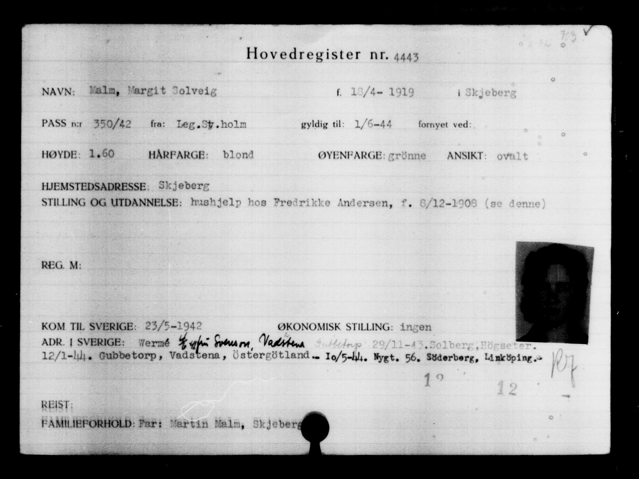 Utenriksstasjonene, Legasjonen i Stockholm, Flyktningkontoret, AV/RA-S-6753/V/Va/L0004: Kjesäterkartoteket, flyktninger med registreringsnr. 3496-6610, 1940-1945, s. 1147