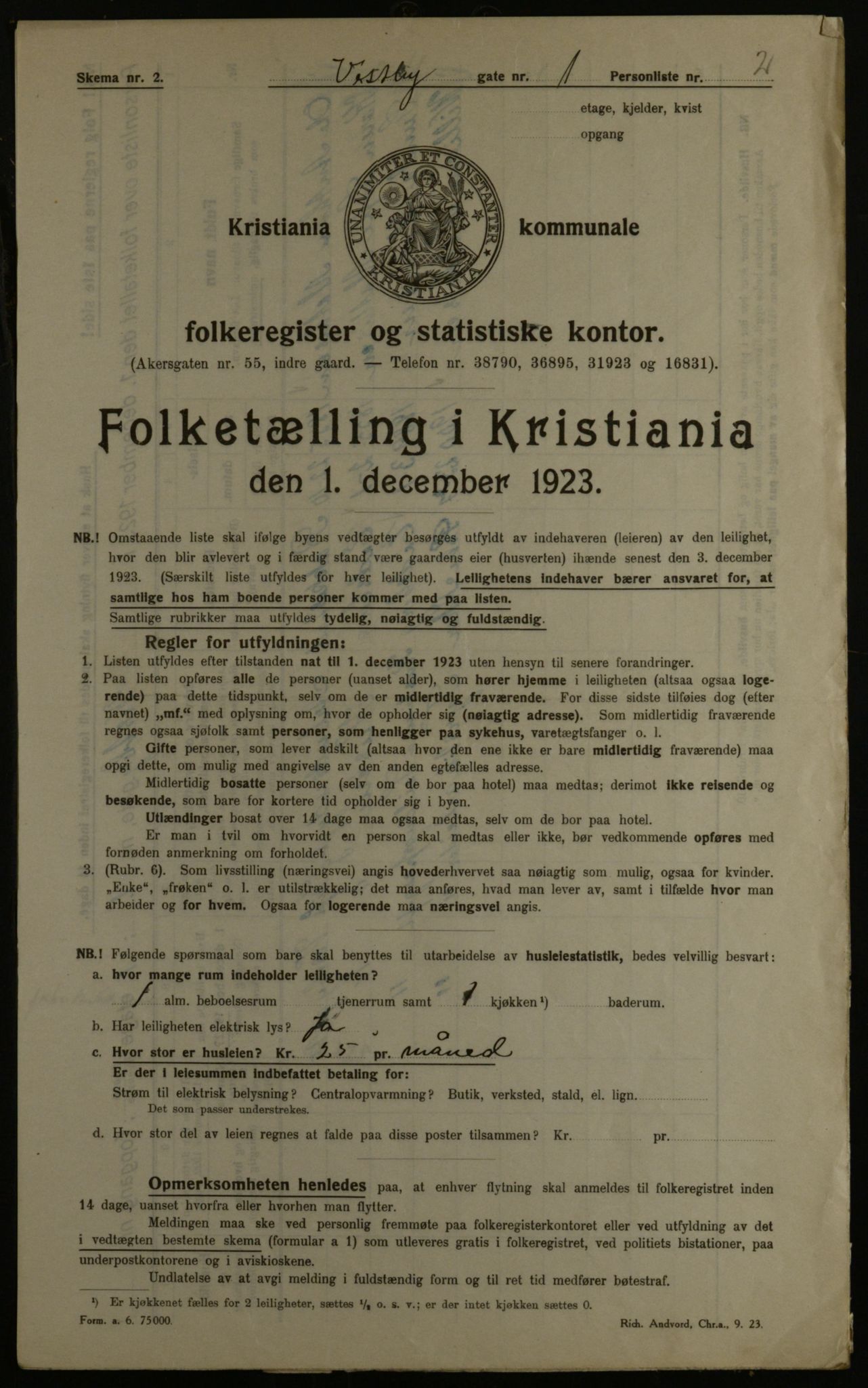 OBA, Kommunal folketelling 1.12.1923 for Kristiania, 1923, s. 109894