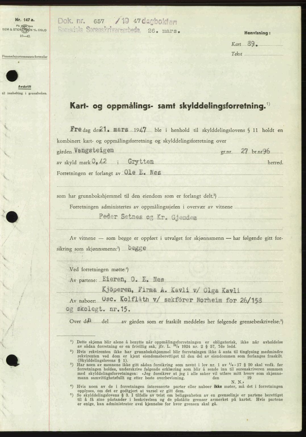 Romsdal sorenskriveri, SAT/A-4149/1/2/2C: Pantebok nr. A22, 1947-1947, Dagboknr: 657/1947