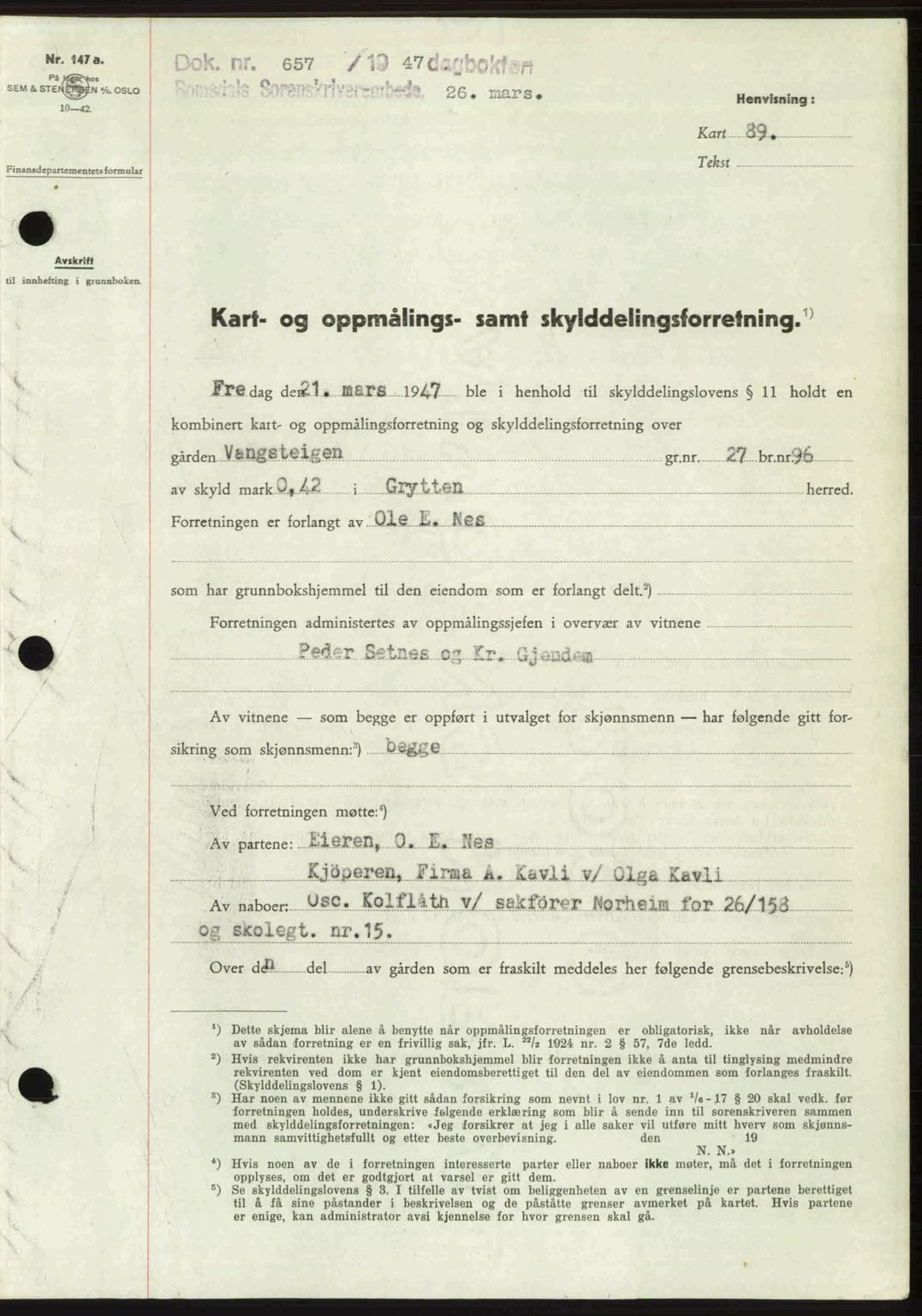 Romsdal sorenskriveri, AV/SAT-A-4149/1/2/2C: Pantebok nr. A22, 1947-1947, Dagboknr: 657/1947