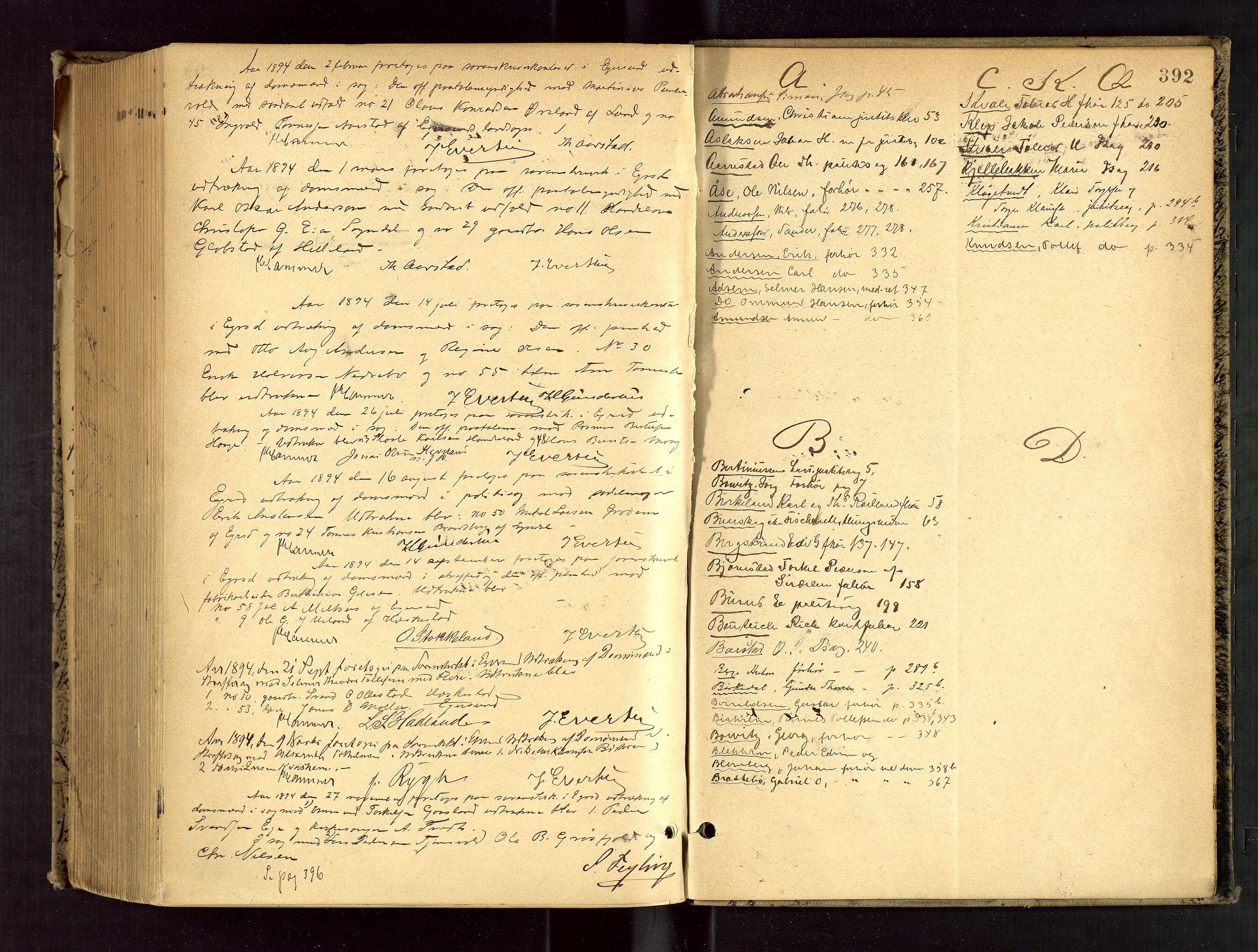 Dalane sorenskriveri, AV/SAST-A-100309/001/3/30/30BB/L0006: EKSTRARETTSPROTOKOLL, 1883-1892, s. 391b-392a