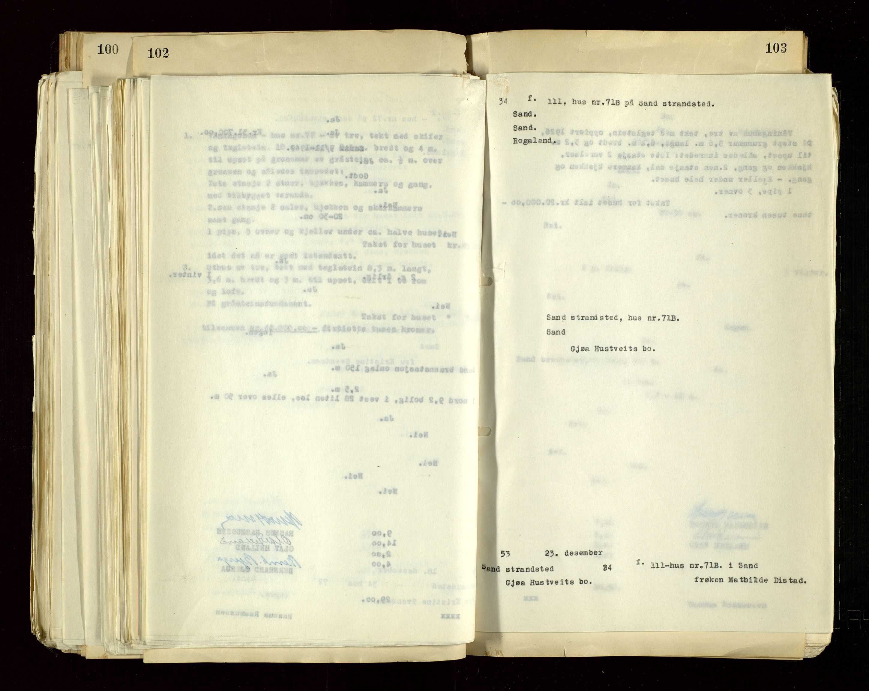 Sand lensmannskontor, AV/SAST-A-100415/Gob/L0004: Branntakstprotokoll, 1937-1955, s. 102-103