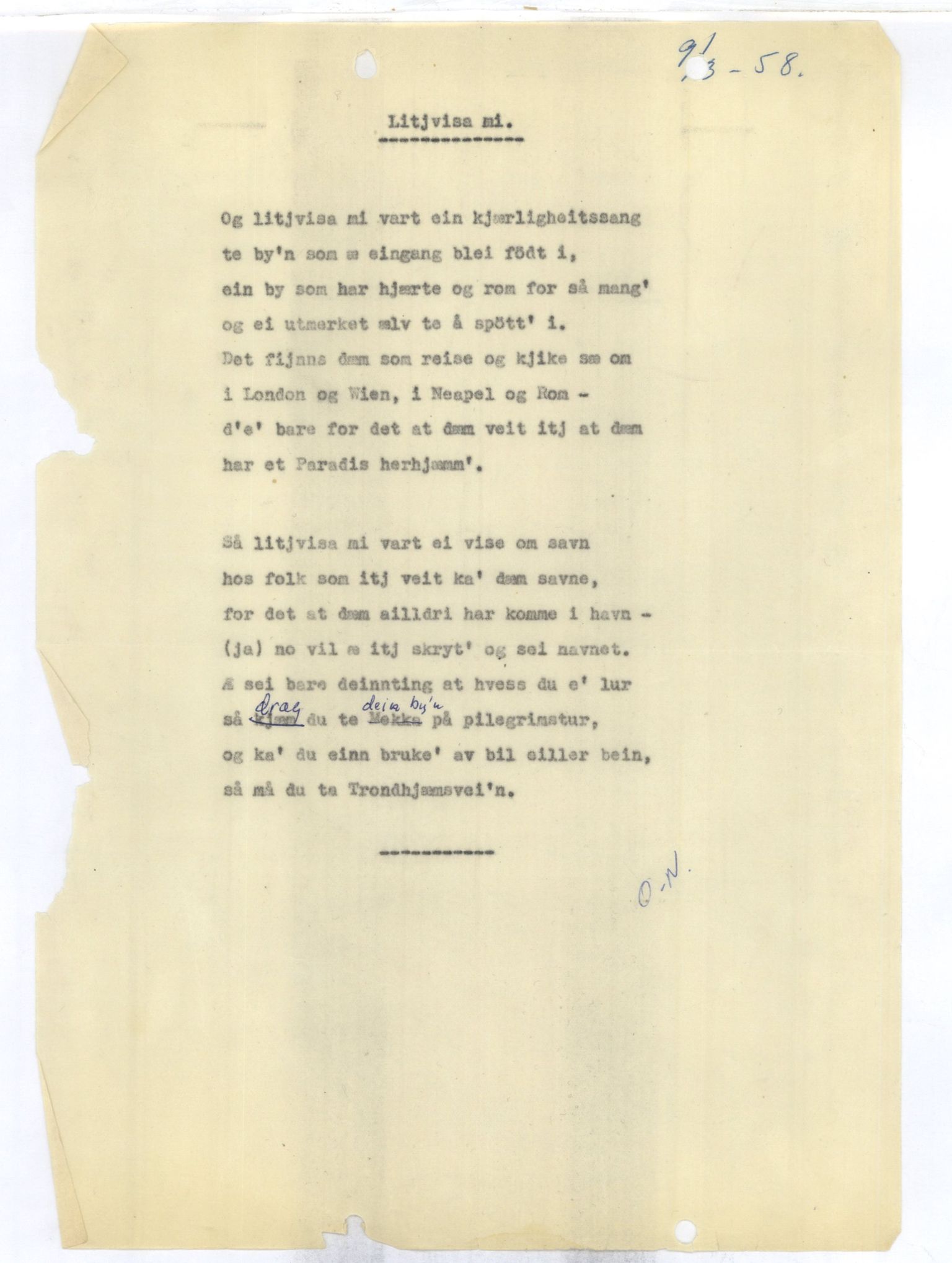 Otto Nielsen, TRKO/PA-1176/F/L0002/0040: Egne viser K-Å / Litjvisa mi, 1958