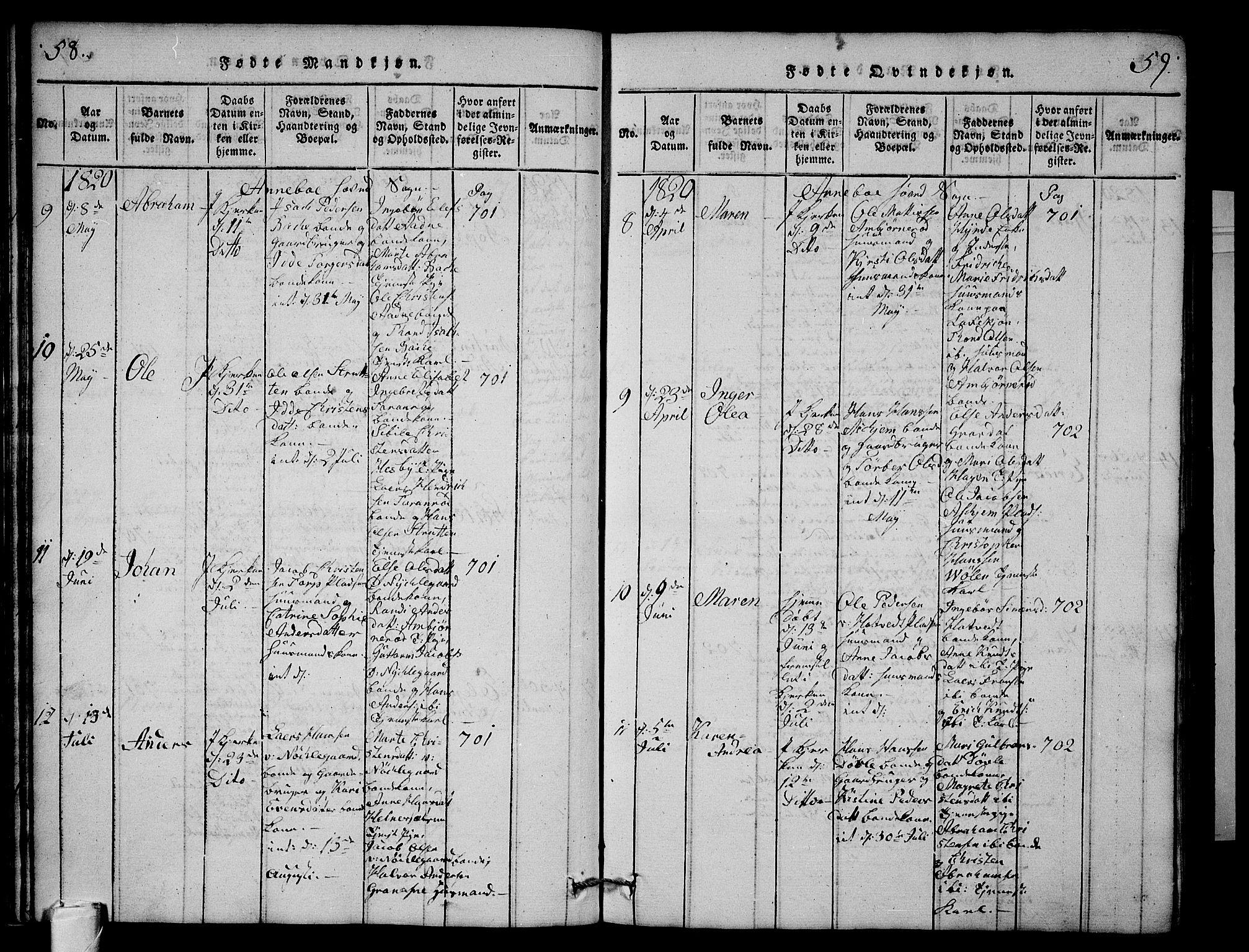 Andebu kirkebøker, AV/SAKO-A-336/G/Ga/L0001: Klokkerbok nr. I 1 /1, 1815-1823, s. 58-59