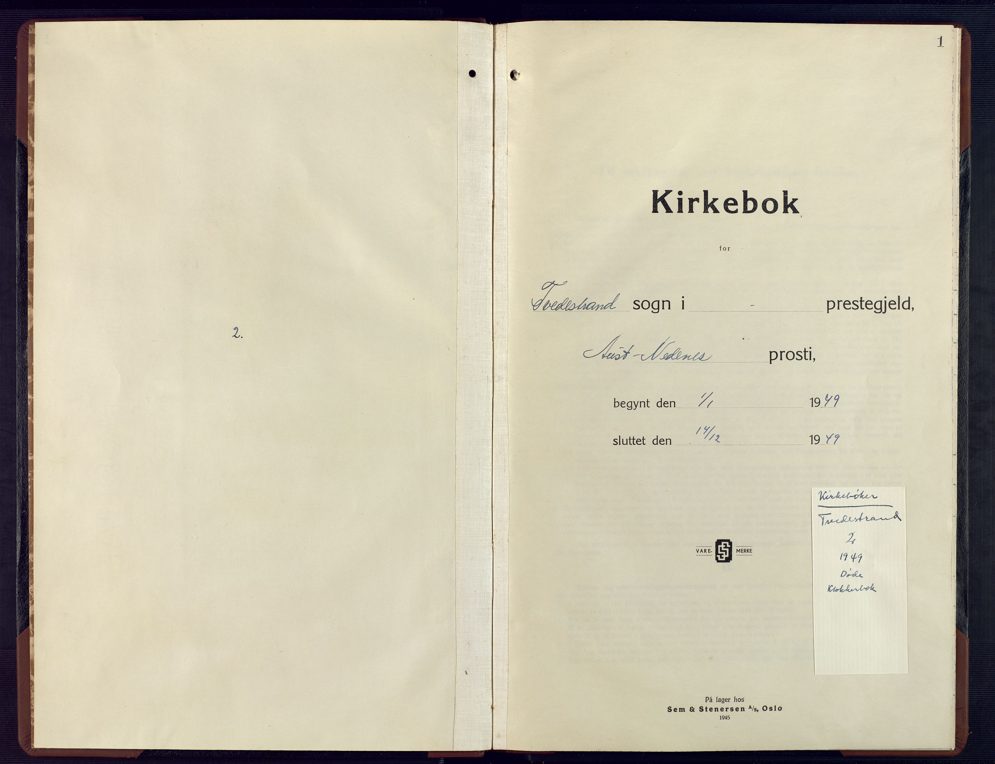 Tvedestrand sokneprestkontor, AV/SAK-1111-0042/F/Fb/L0003: Klokkerbok nr. B 3, 1949-1949, s. 1