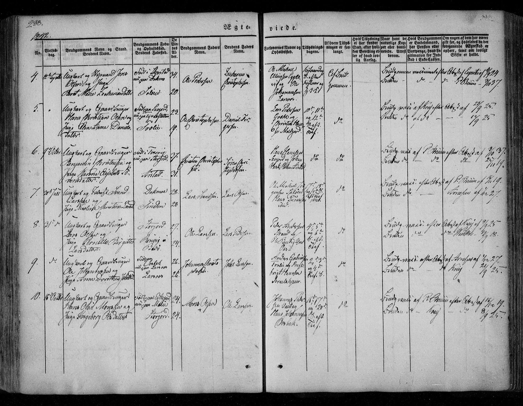 Ministerialprotokoller, klokkerbøker og fødselsregistre - Nordland, SAT/A-1459/846/L0644: Ministerialbok nr. 846A02, 1837-1872, s. 288