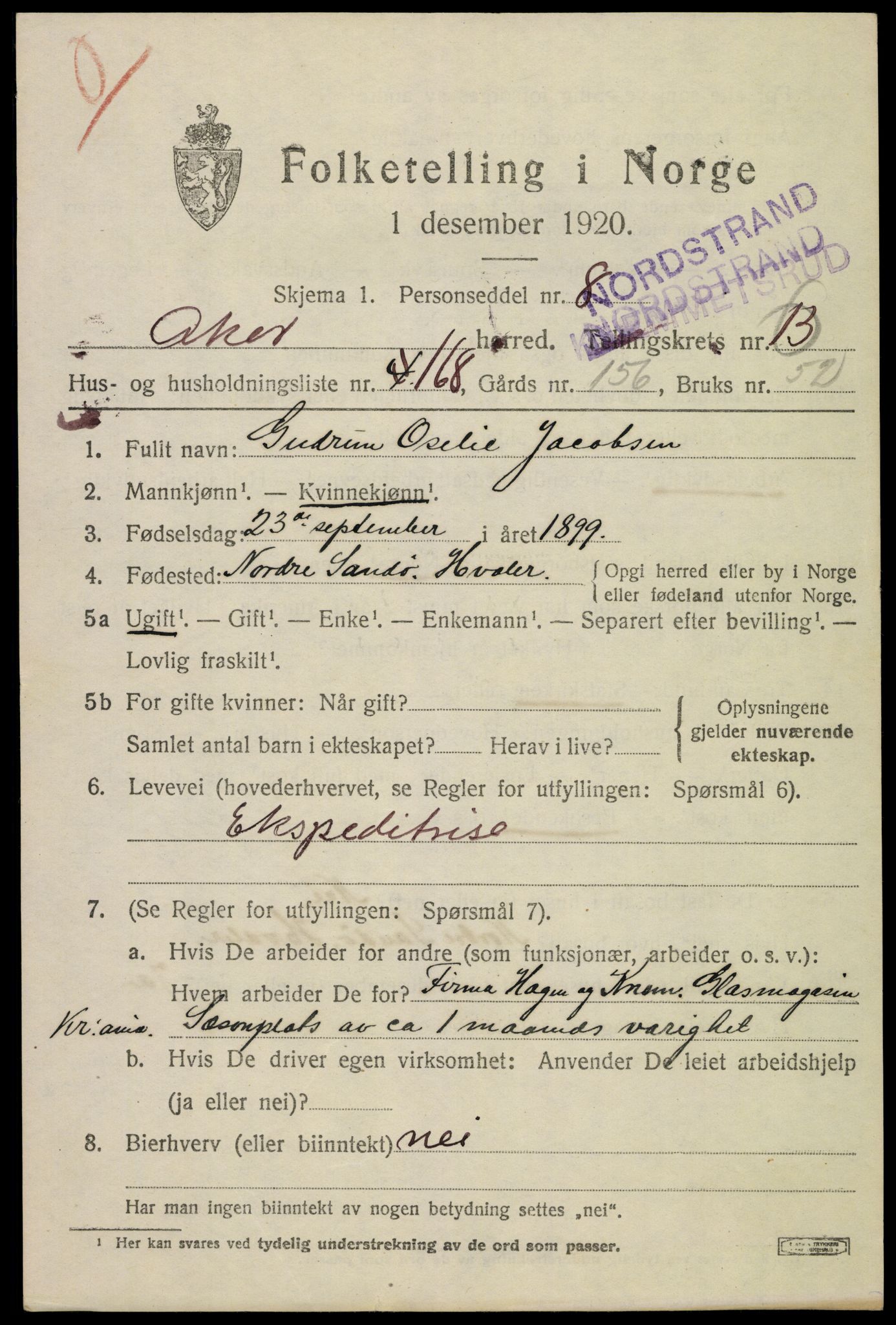SAO, Folketelling 1920 for 0218 Aker herred, 1920, s. 81610