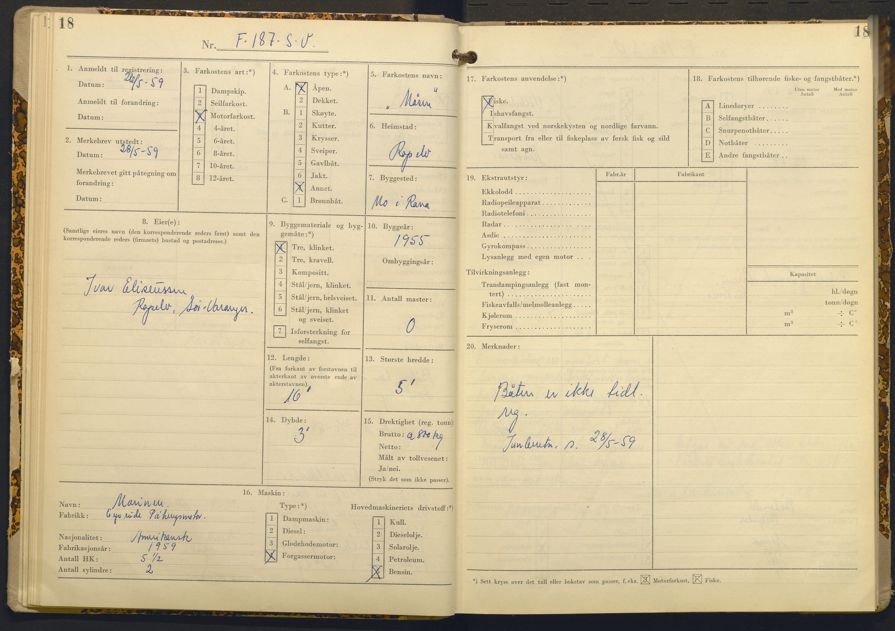 Fiskeridirektoratet - 1 Adm. ledelse - 13 Båtkontoret, AV/SAB-A-2003/I/Ia/Ia.a/L0052: 135.0117/3 Merkeprotokoll - Sør-Varanger, 1956-1972