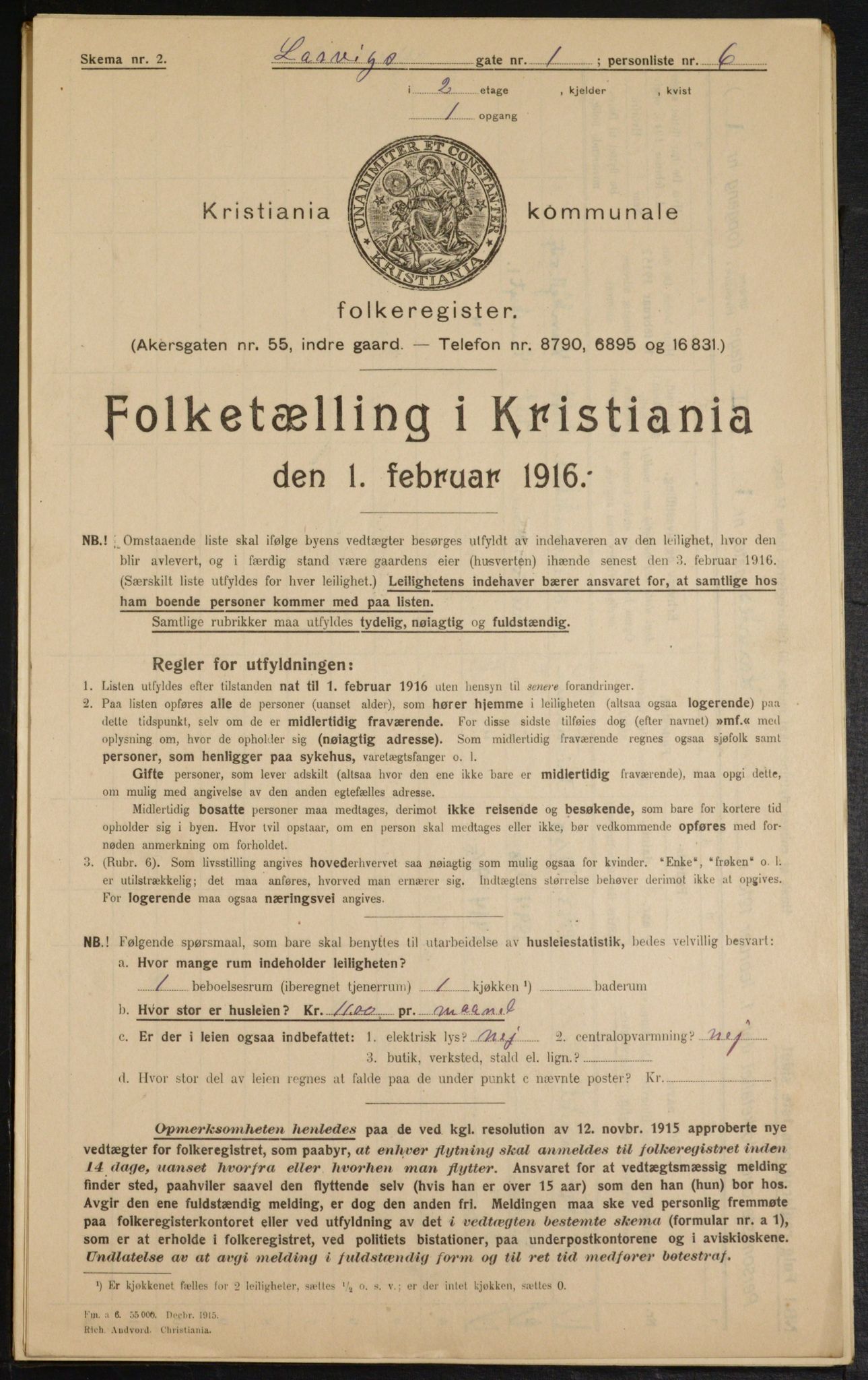 OBA, Kommunal folketelling 1.2.1916 for Kristiania, 1916, s. 58380