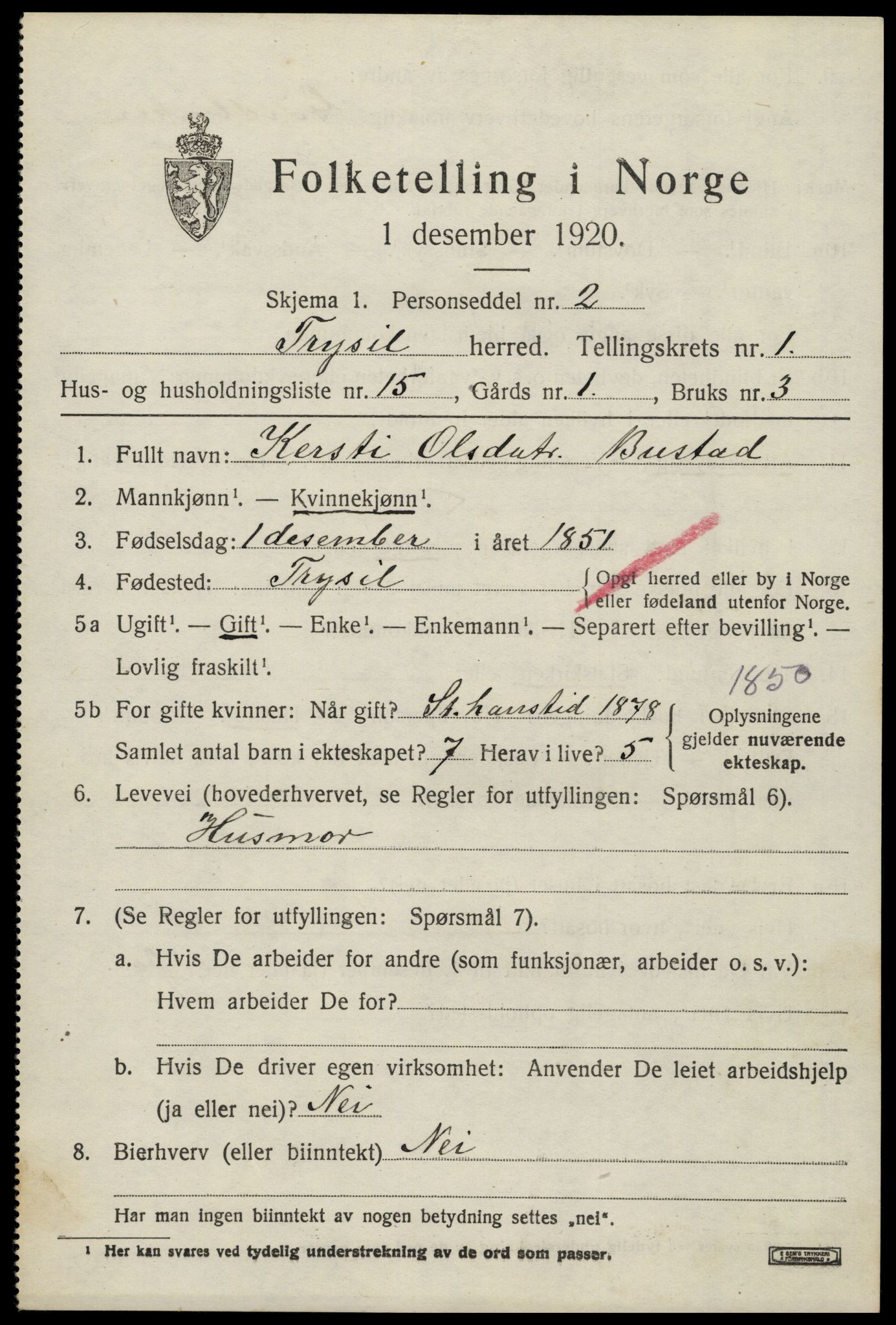 SAH, Folketelling 1920 for 0428 Trysil herred, 1920, s. 2727