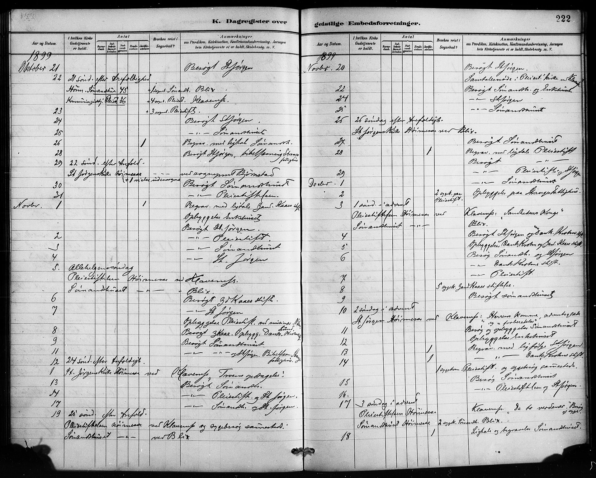 St. Jørgens hospital og Årstad sokneprestembete, AV/SAB-A-99934: Ministerialbok nr. A 13, 1886-1906, s. 222