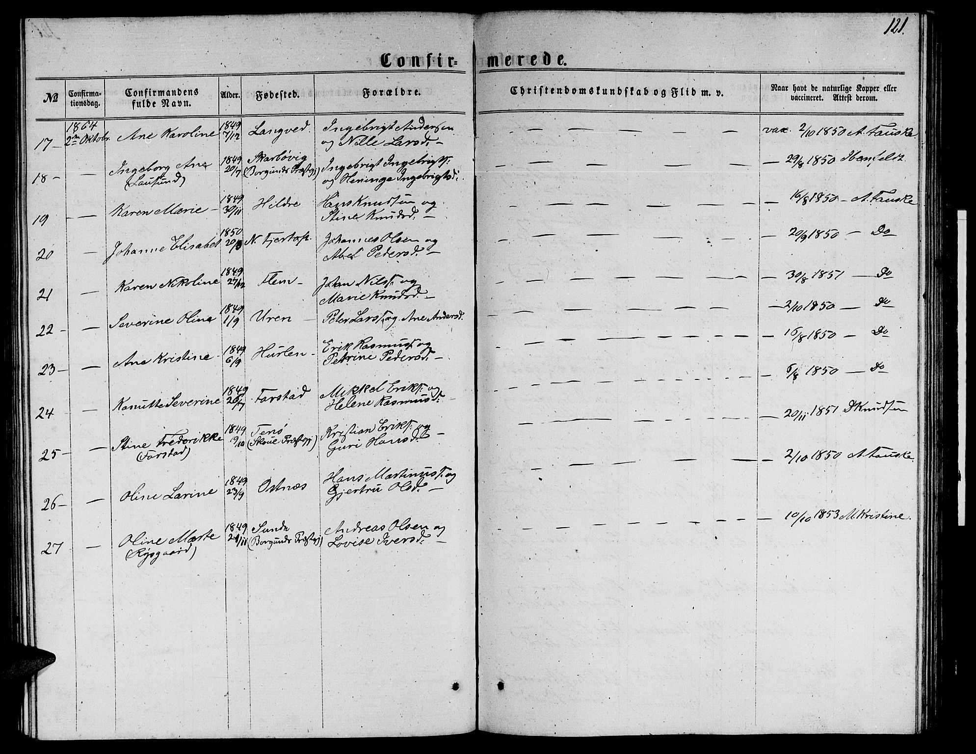 Ministerialprotokoller, klokkerbøker og fødselsregistre - Møre og Romsdal, SAT/A-1454/536/L0508: Klokkerbok nr. 536C03, 1860-1870, s. 121