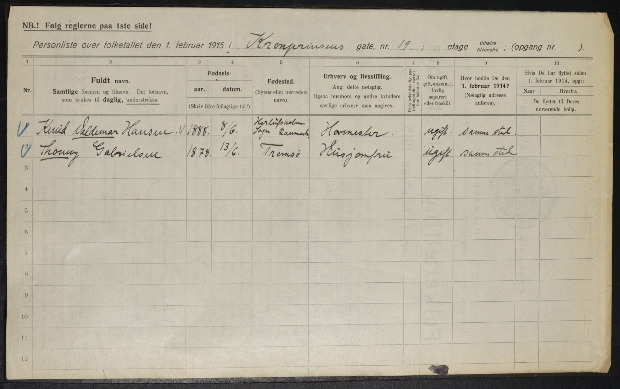 OBA, Kommunal folketelling 1.2.1915 for Kristiania, 1915, s. 54197