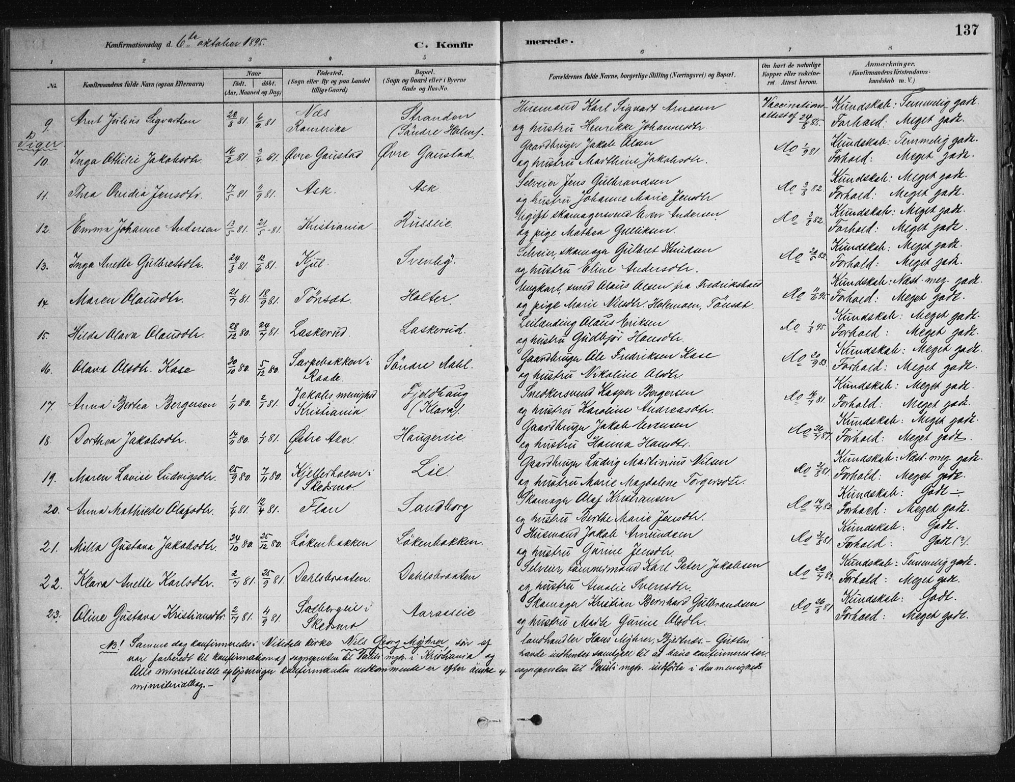 Nittedal prestekontor Kirkebøker, AV/SAO-A-10365a/F/Fa/L0007: Ministerialbok nr. I 7, 1879-1901, s. 137