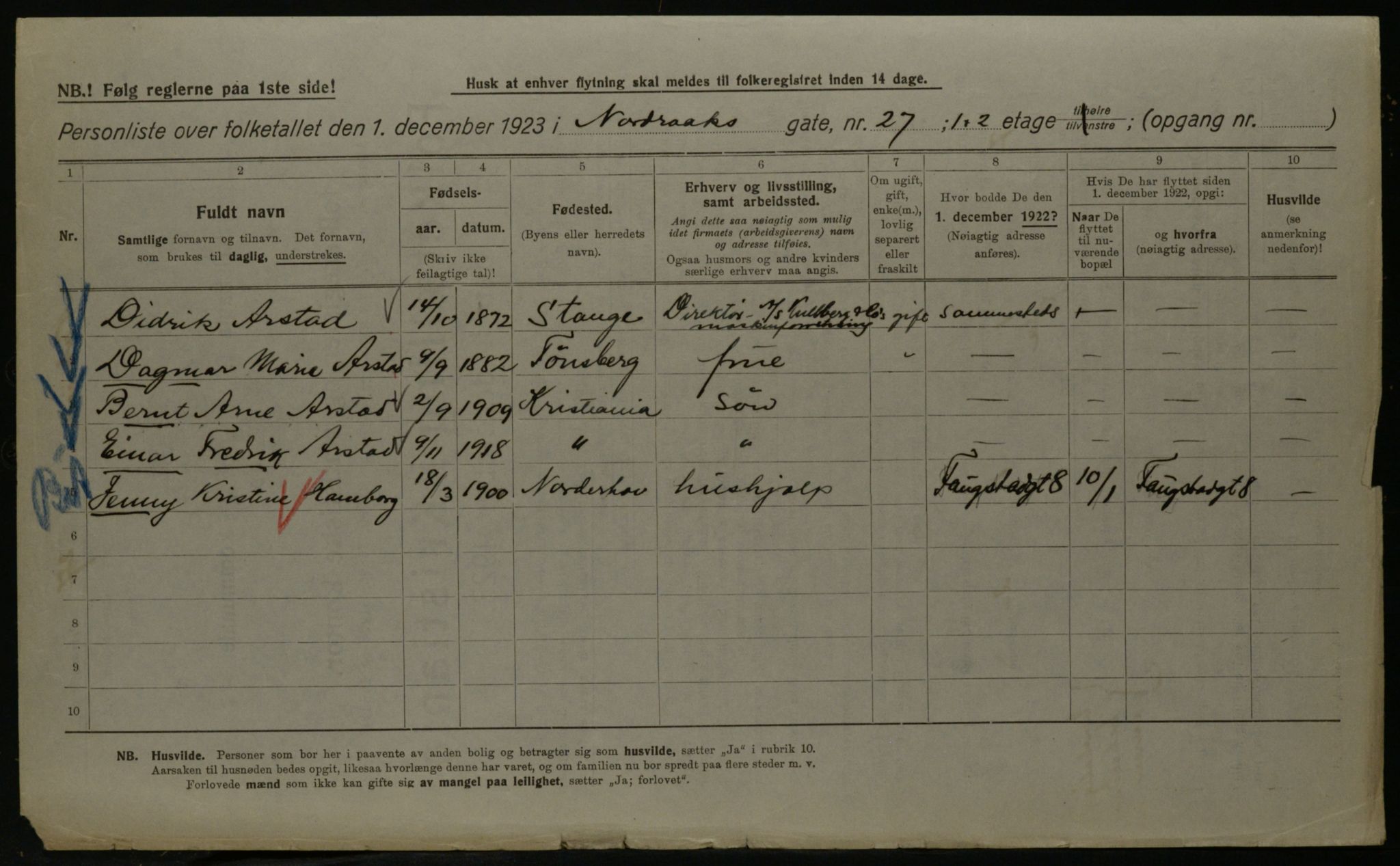 OBA, Kommunal folketelling 1.12.1923 for Kristiania, 1923, s. 80711