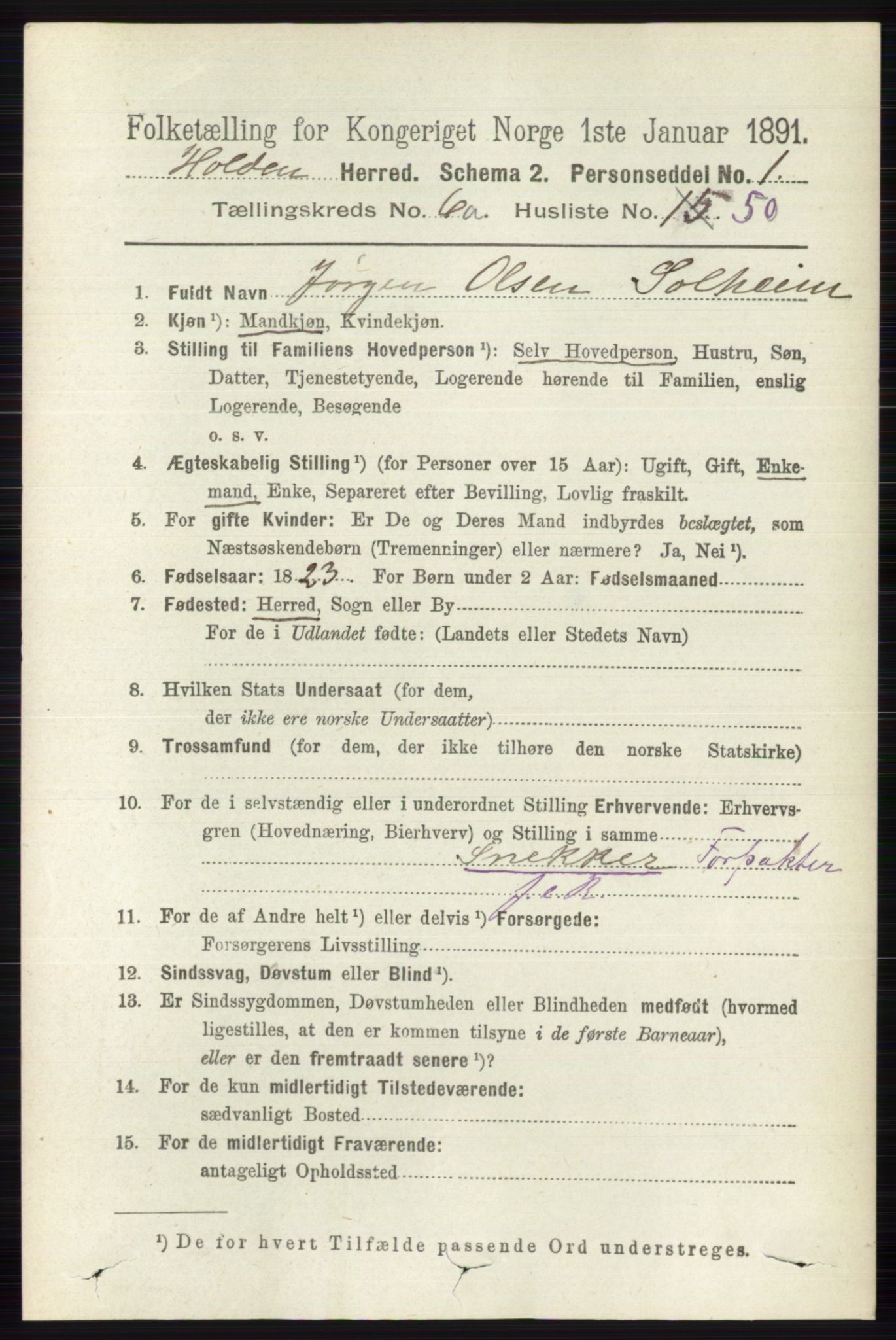 RA, Folketelling 1891 for 0819 Holla herred, 1891, s. 3142