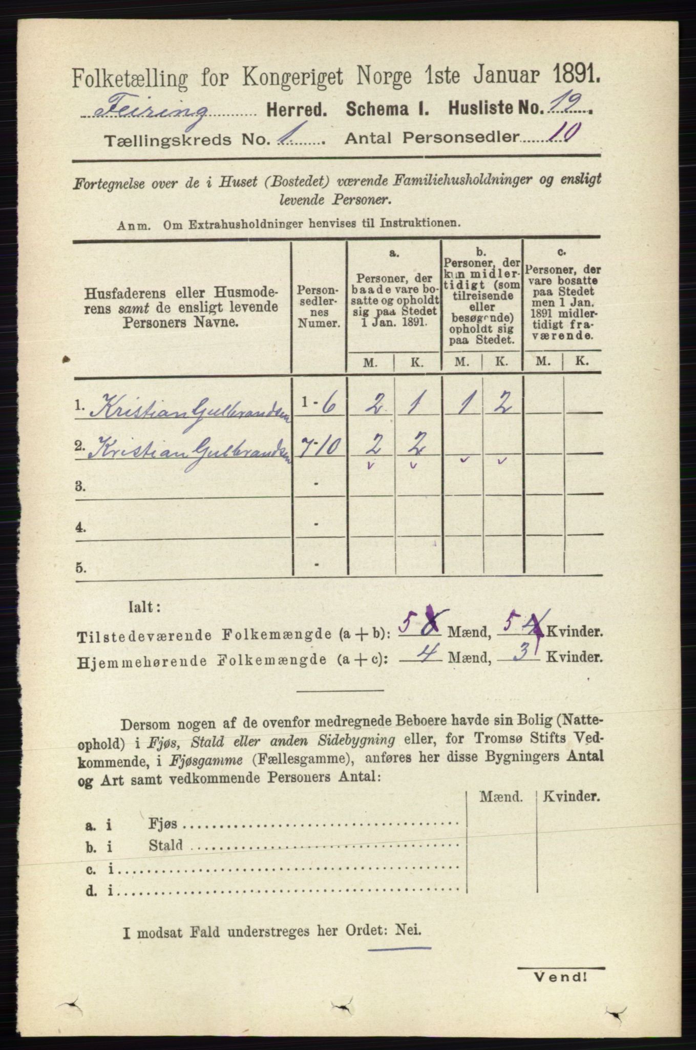 RA, Folketelling 1891 for 0240 Feiring herred, 1891, s. 29