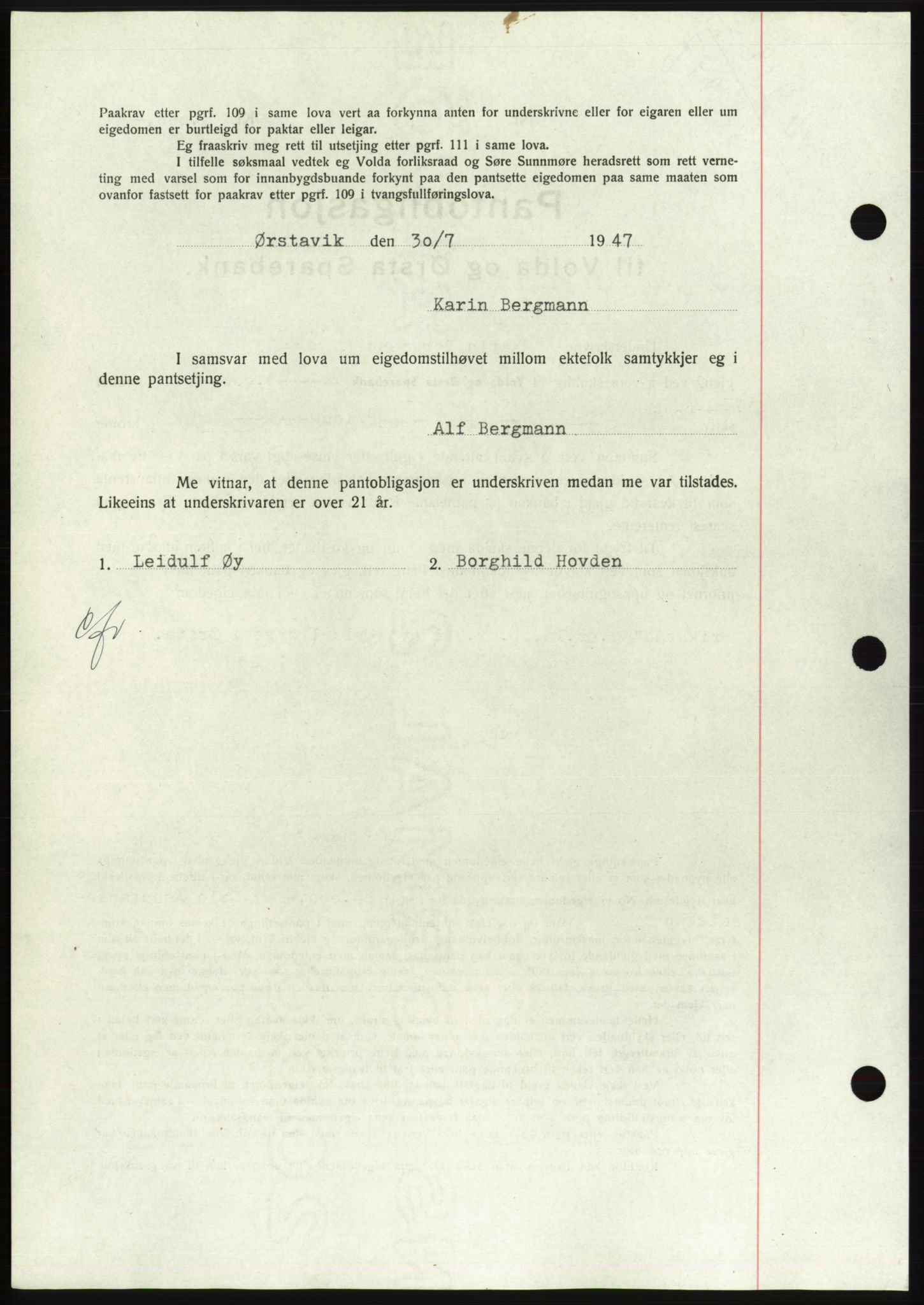 Søre Sunnmøre sorenskriveri, AV/SAT-A-4122/1/2/2C/L0115: Pantebok nr. 3B, 1947-1948, Dagboknr: 999/1947