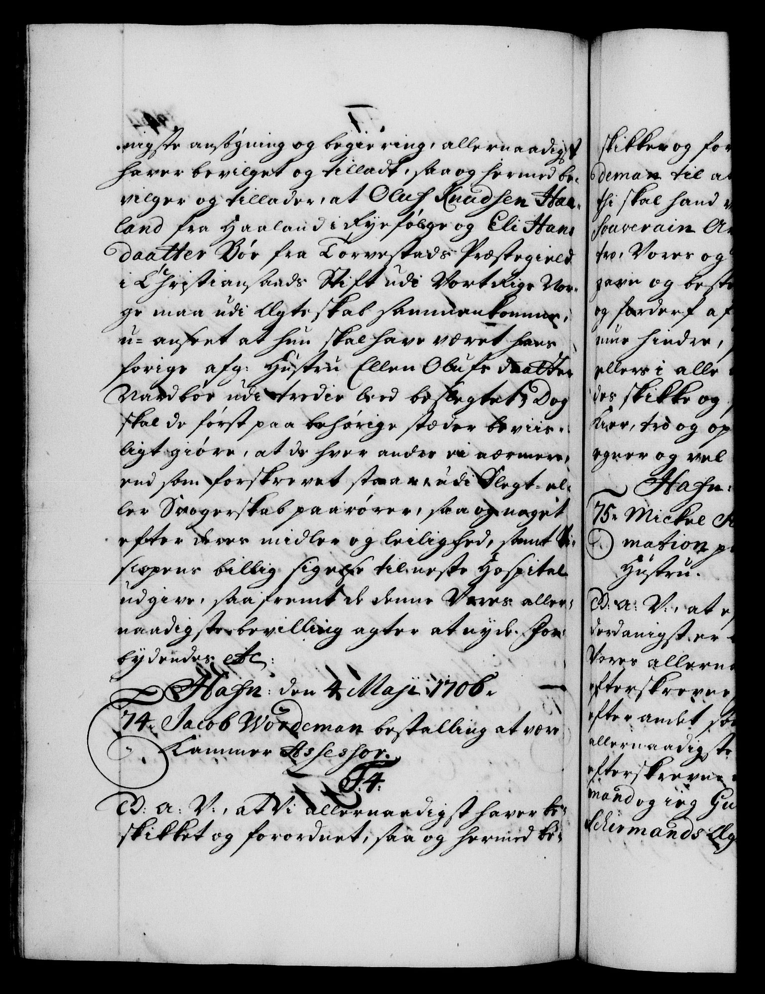 Danske Kanselli 1572-1799, AV/RA-EA-3023/F/Fc/Fca/Fcaa/L0019: Norske registre, 1704-1707, s. 344b