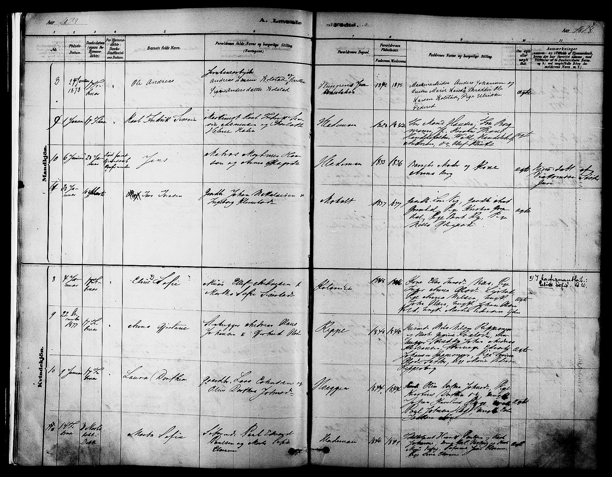 Ministerialprotokoller, klokkerbøker og fødselsregistre - Sør-Trøndelag, SAT/A-1456/606/L0294: Ministerialbok nr. 606A09, 1878-1886, s. 4