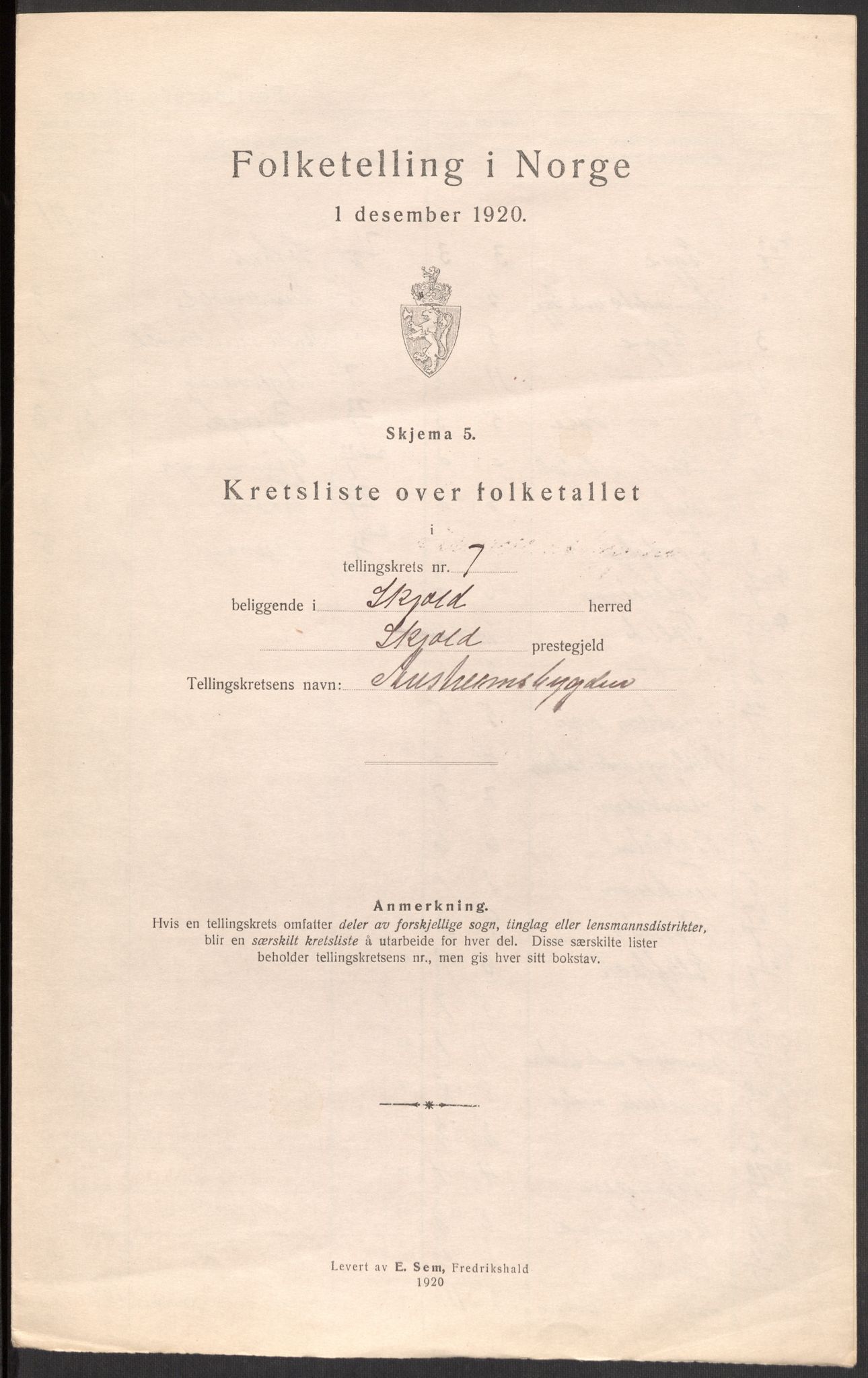 SAST, Folketelling 1920 for 1154 Skjold herred, 1920, s. 25