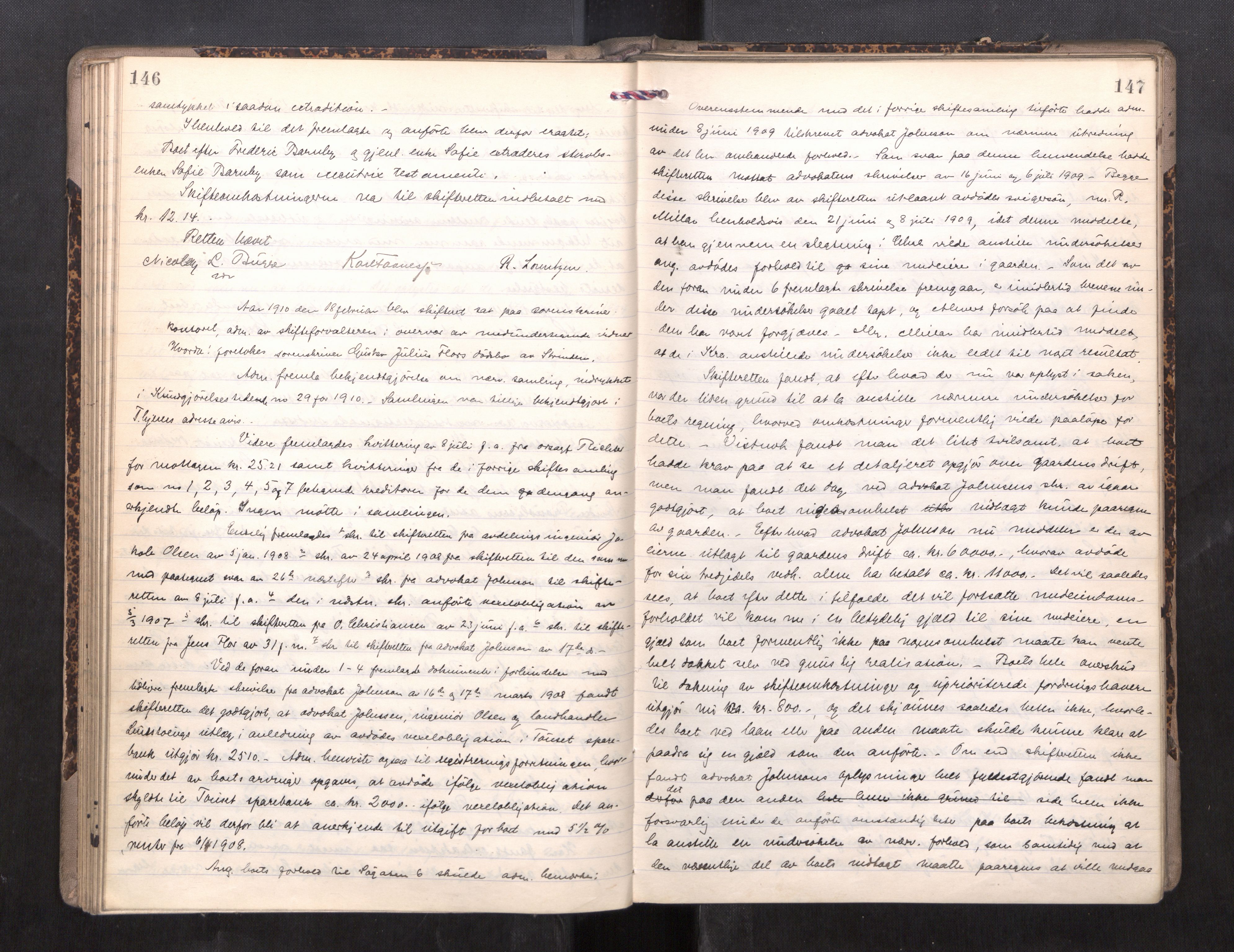 Strinda og Selbu sorenskriveri, AV/SAT-A-0015/3/3B/L0010: Skifteforhandlingsprot. 10, 1908-1913, s. 146-147