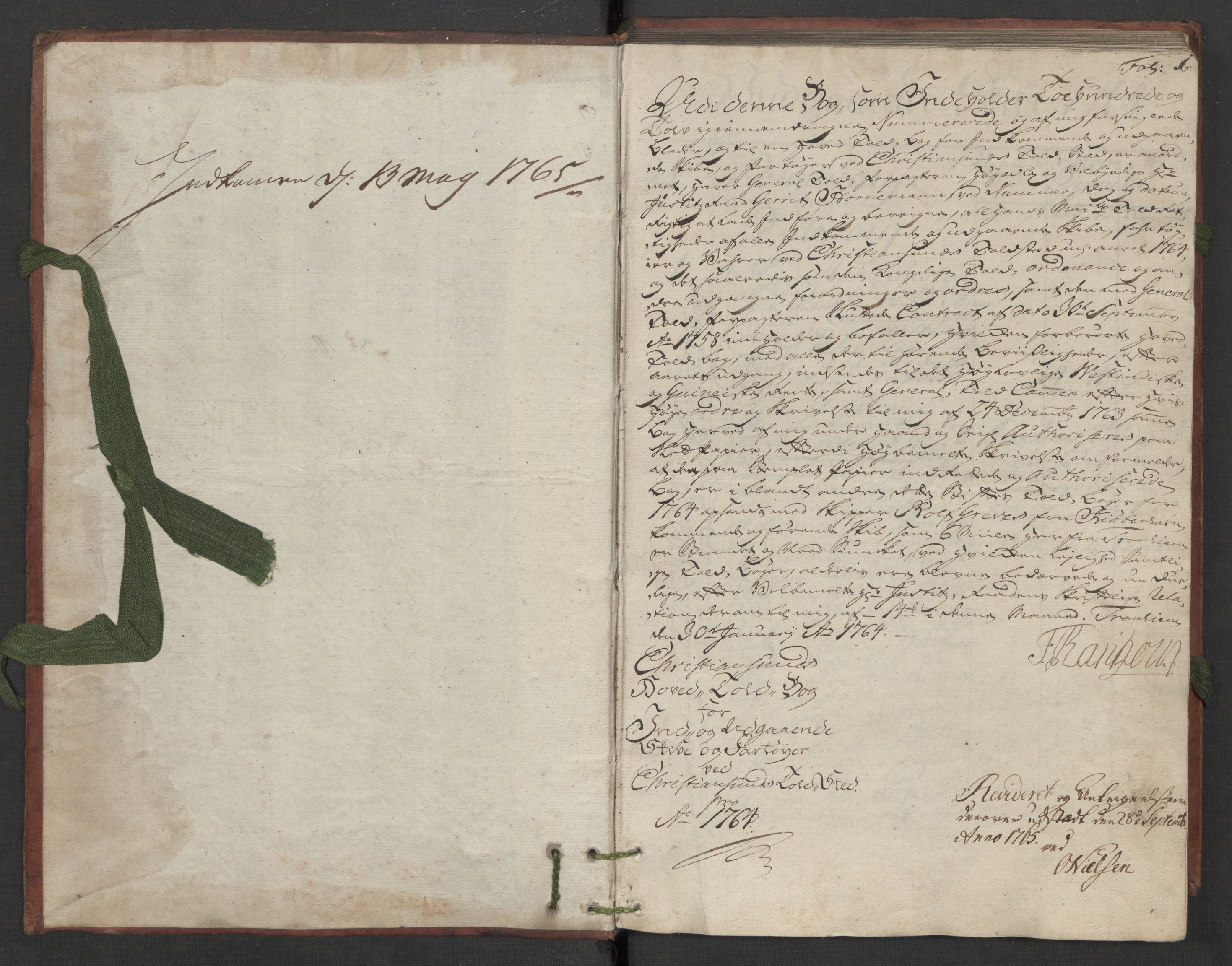 Generaltollkammeret, tollregnskaper, RA/EA-5490/R32/L0021/0001: Tollregnskaper Kristiansund / Hovedtollbok, 1764