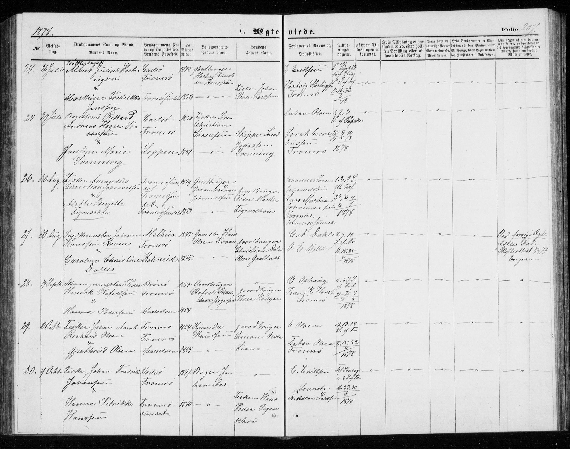 Tromsø sokneprestkontor/stiftsprosti/domprosti, AV/SATØ-S-1343/G/Gb/L0008klokker: Klokkerbok nr. 8, 1875-1879, s. 207