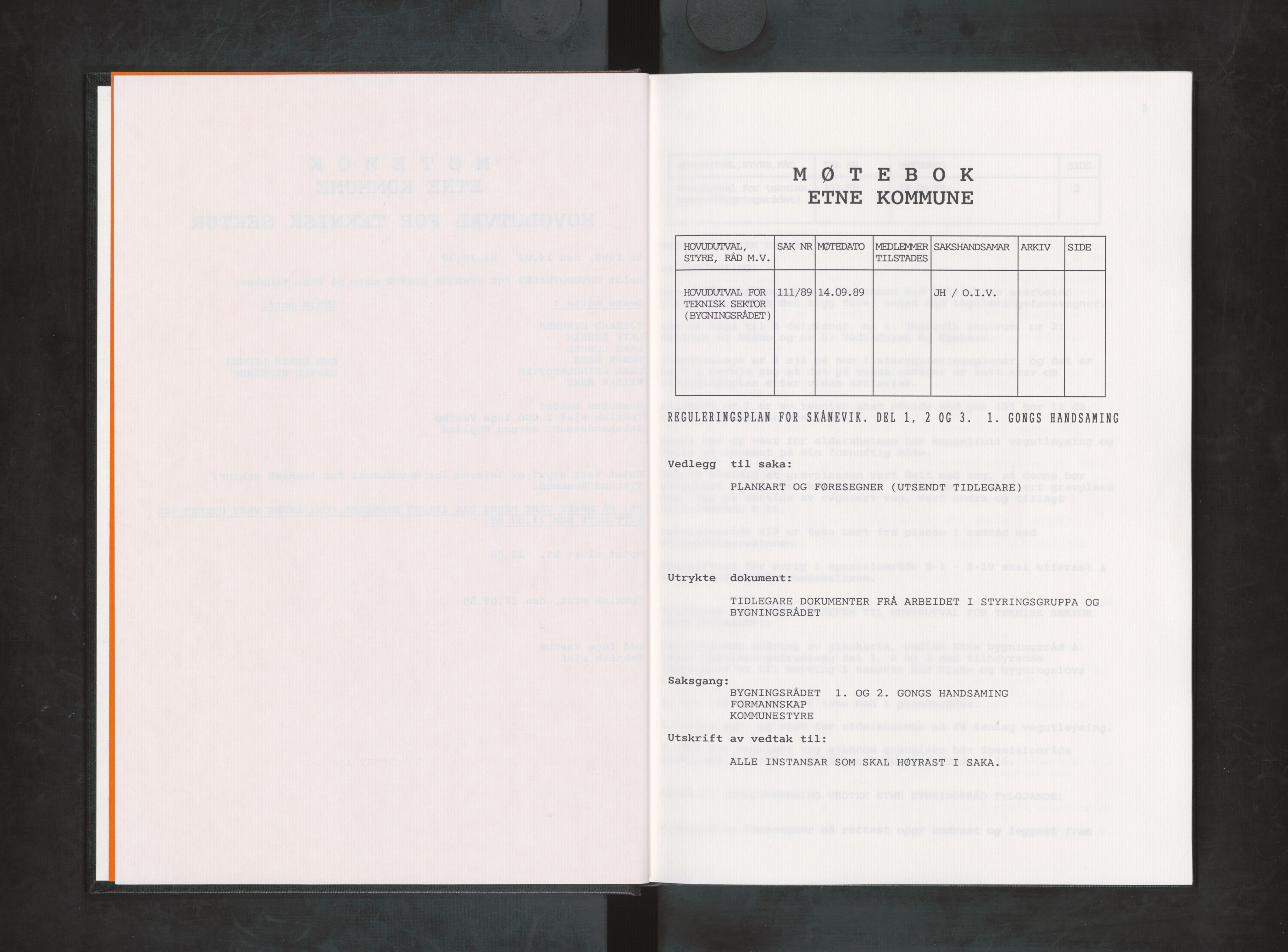 Etne kommune. Bygningsrådet, IKAH/1211-511/A/Aa/L0042: Møtebok Etne bygningsråd II, 1989