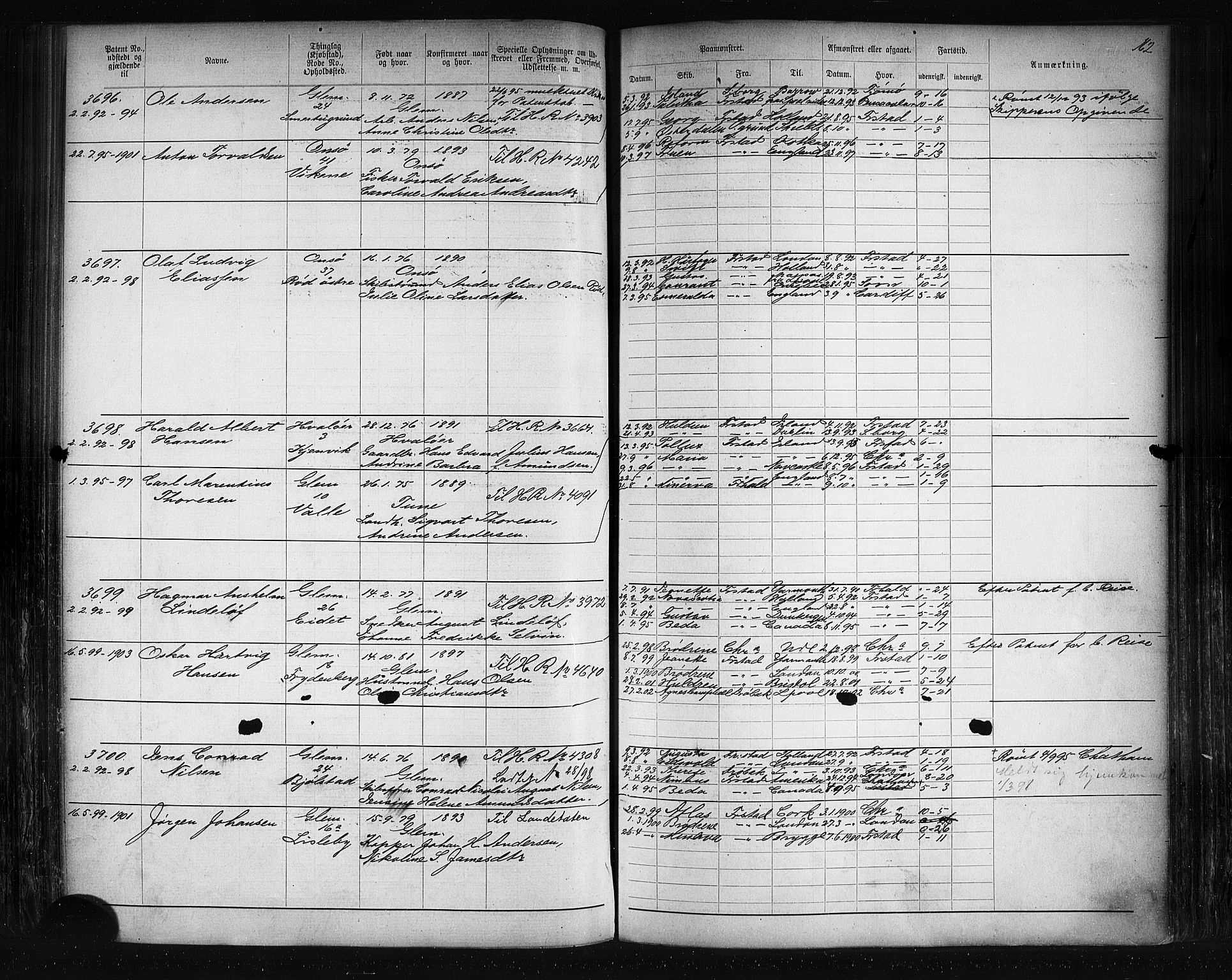 Fredrikstad mønstringskontor, SAO/A-10569b/F/Fc/Fca/L0006: Annotasjonsrulle, 1889-1903, s. 165