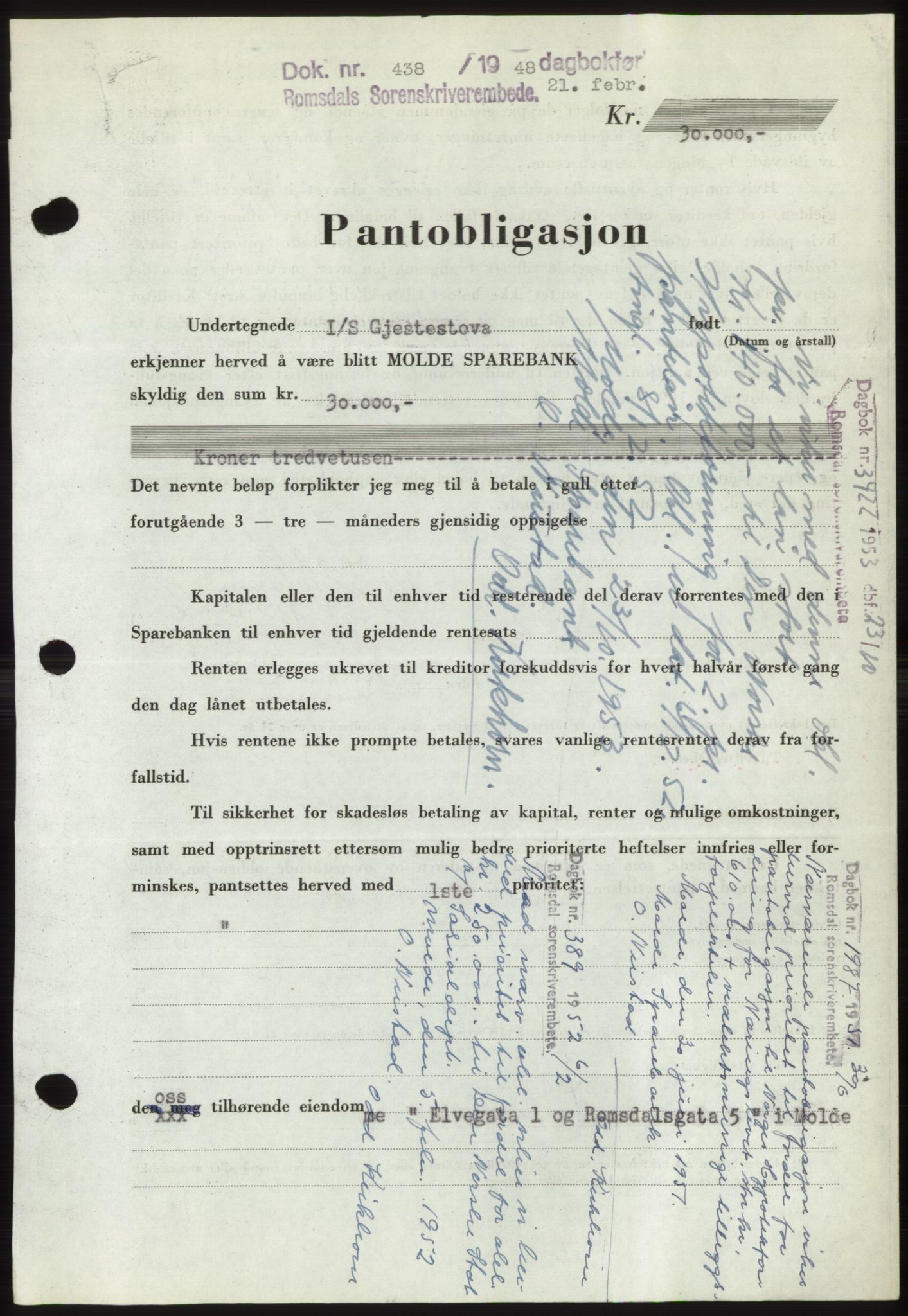 Romsdal sorenskriveri, SAT/A-4149/1/2/2C: Pantebok nr. B3, 1946-1948, Dagboknr: 438/1948