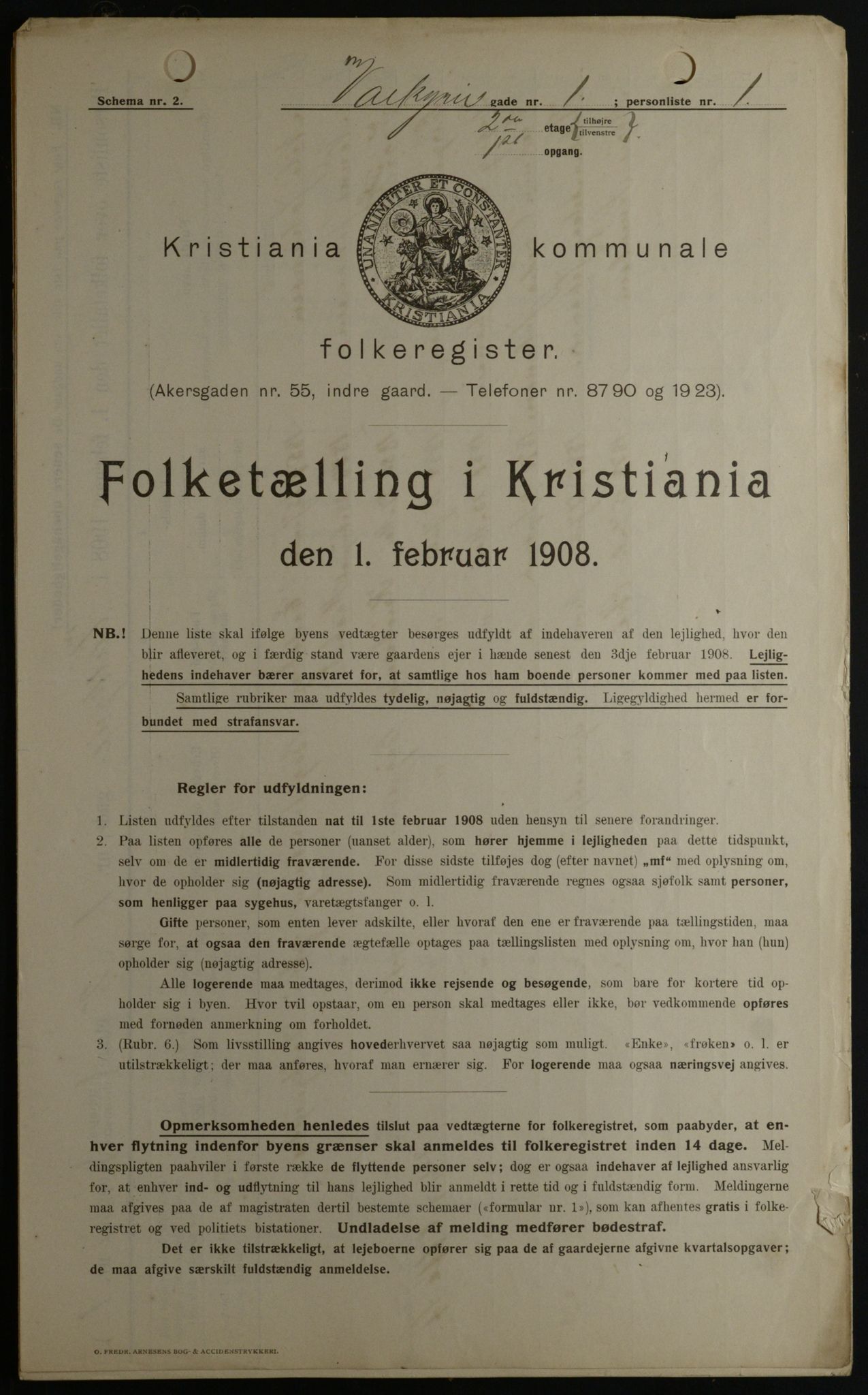 OBA, Kommunal folketelling 1.2.1908 for Kristiania kjøpstad, 1908, s. 109178