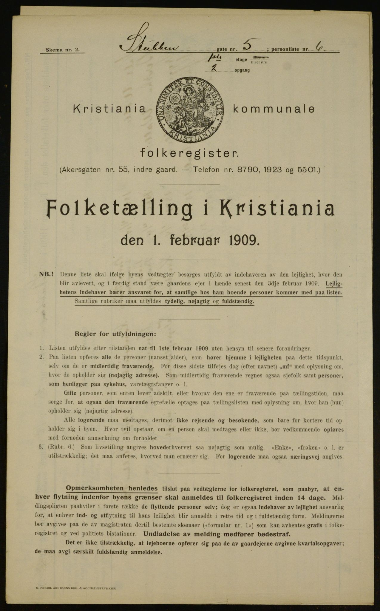 OBA, Kommunal folketelling 1.2.1909 for Kristiania kjøpstad, 1909, s. 94549