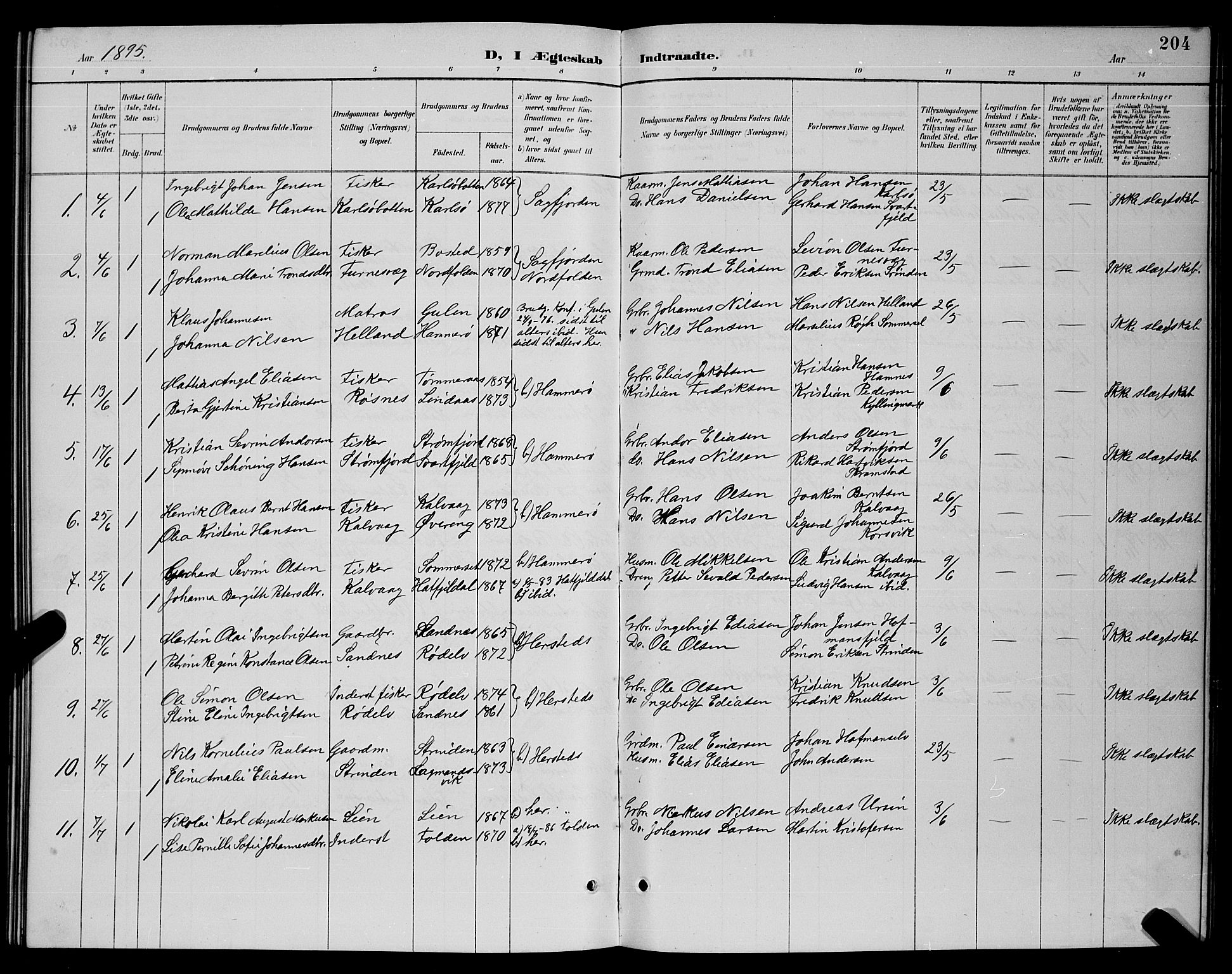 Ministerialprotokoller, klokkerbøker og fødselsregistre - Nordland, AV/SAT-A-1459/859/L0859: Klokkerbok nr. 859C05, 1887-1898, s. 204