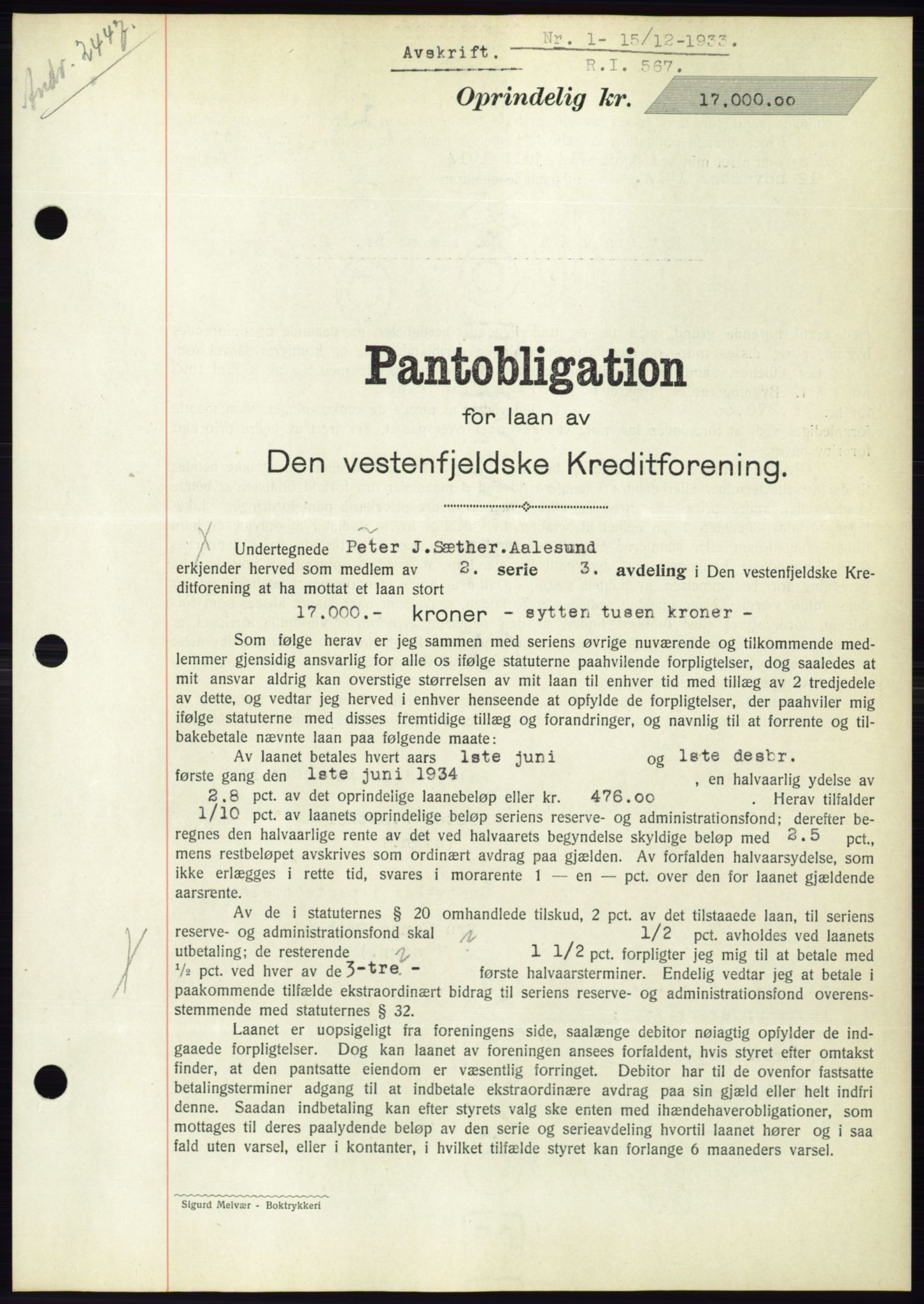 Ålesund byfogd, AV/SAT-A-4384: Pantebok nr. 31, 1933-1934, Tingl.dato: 15.12.1933