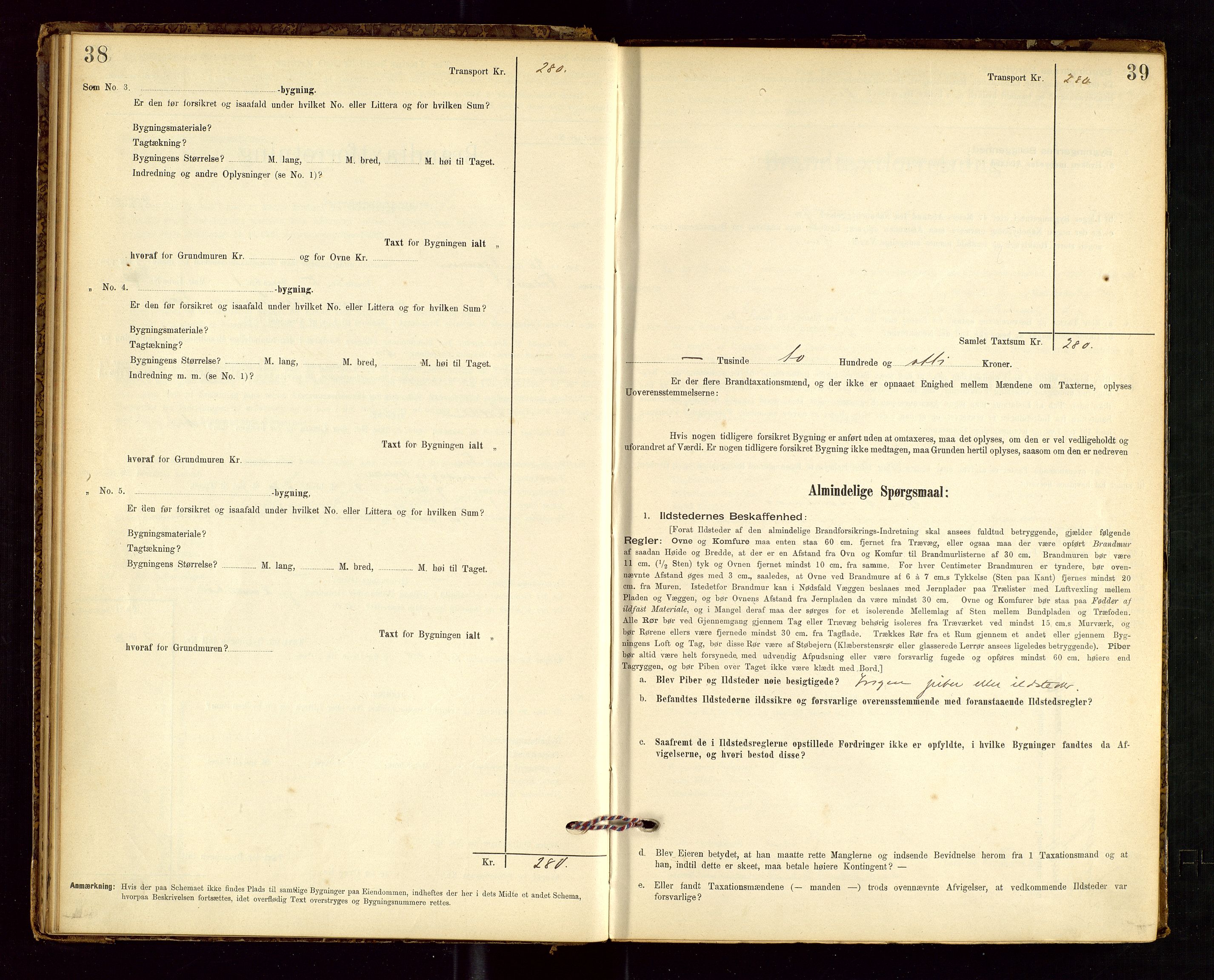 Tysvær lensmannskontor, AV/SAST-A-100192/Gob/L0001: "Brandtaxationsprotokol for Tysvær Lensmandsdistrikt Ryfylke Fogderi", 1894-1916, s. 38-39