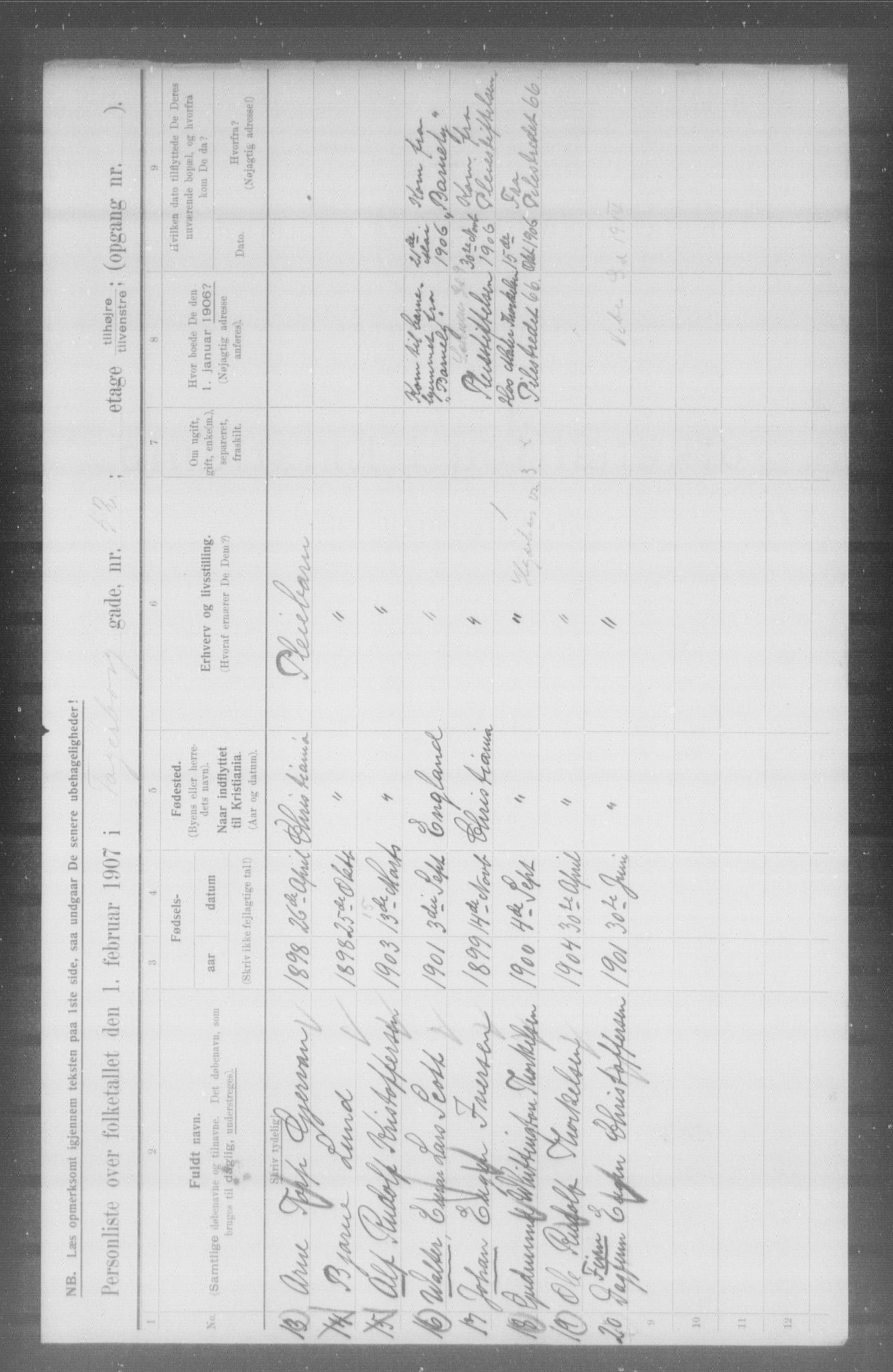 OBA, Kommunal folketelling 1.2.1907 for Kristiania kjøpstad, 1907, s. 11649