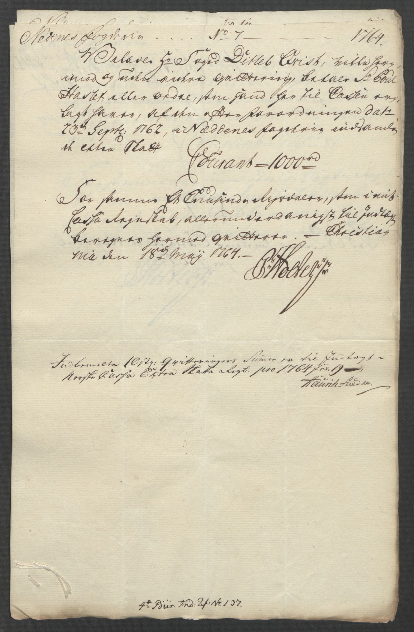 Rentekammeret inntil 1814, Reviderte regnskaper, Fogderegnskap, AV/RA-EA-4092/R39/L2424: Ekstraskatten Nedenes, 1762-1767, s. 107